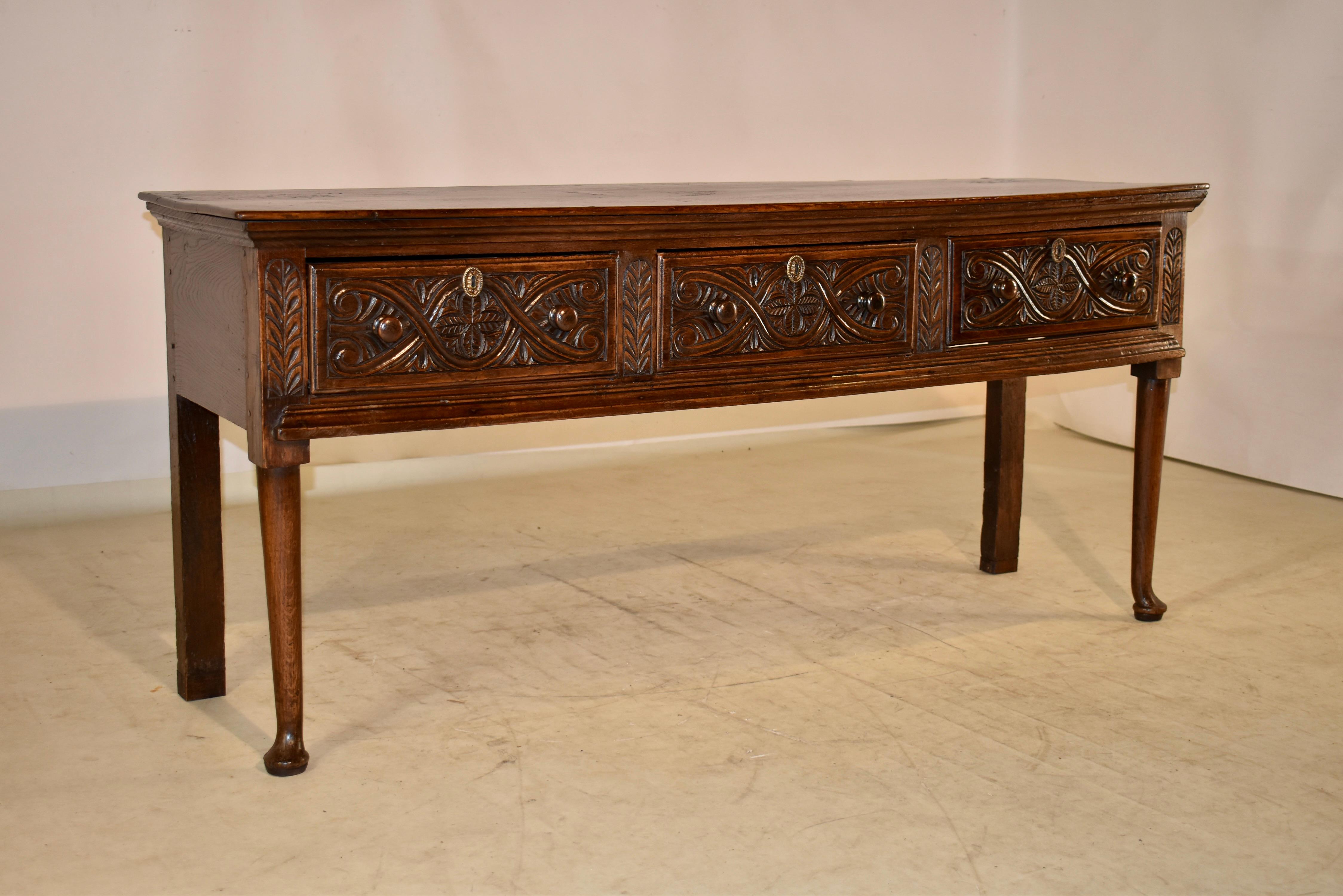 Hand-Carved 18th Century English Oak Sideboard