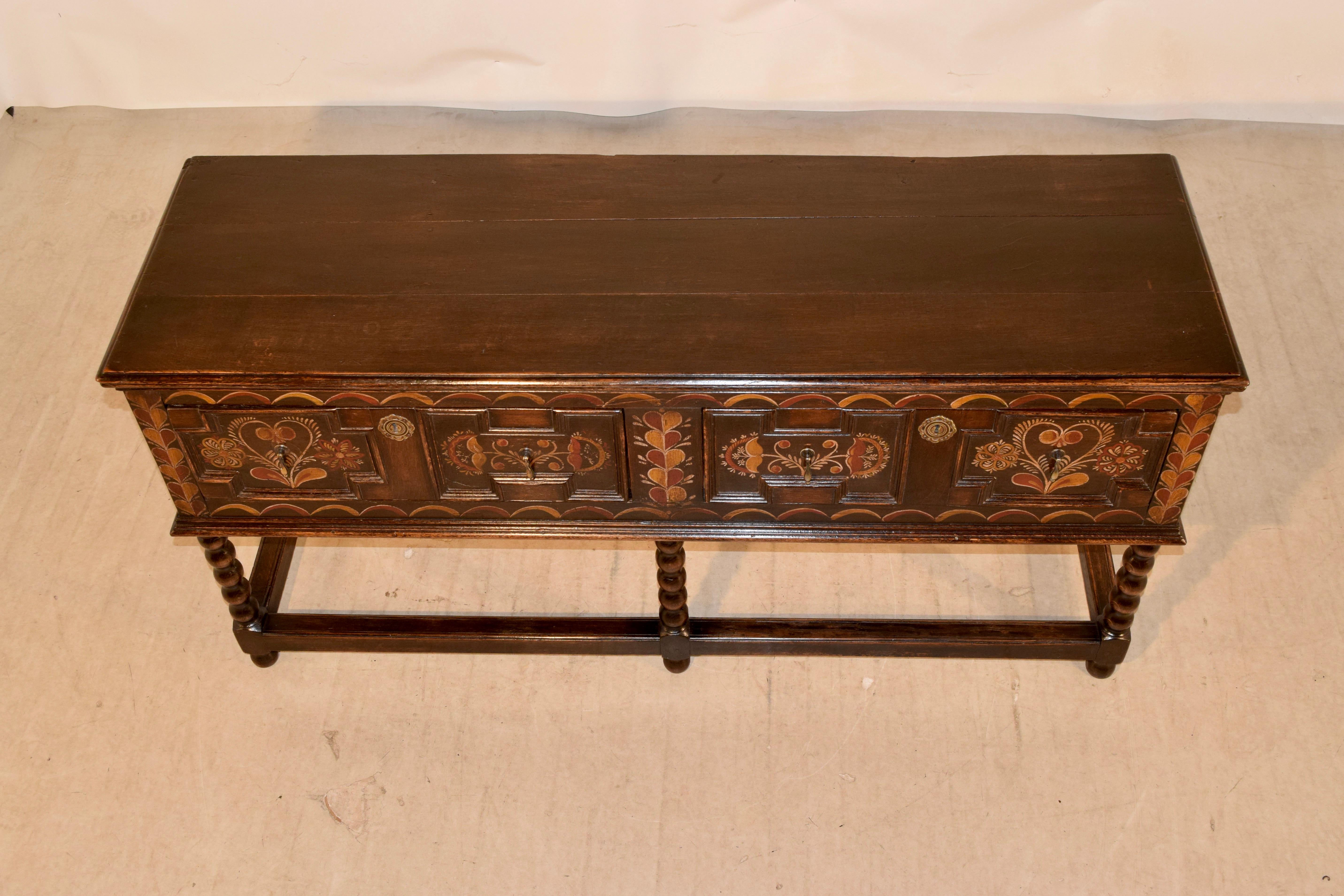 Georgian 18th Century English Oak Sideboard with Painted Decoration