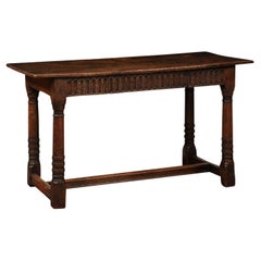 18th Century English Oak Sofa Table with Fluted Frieze, 1 Drawer & Turned Legs