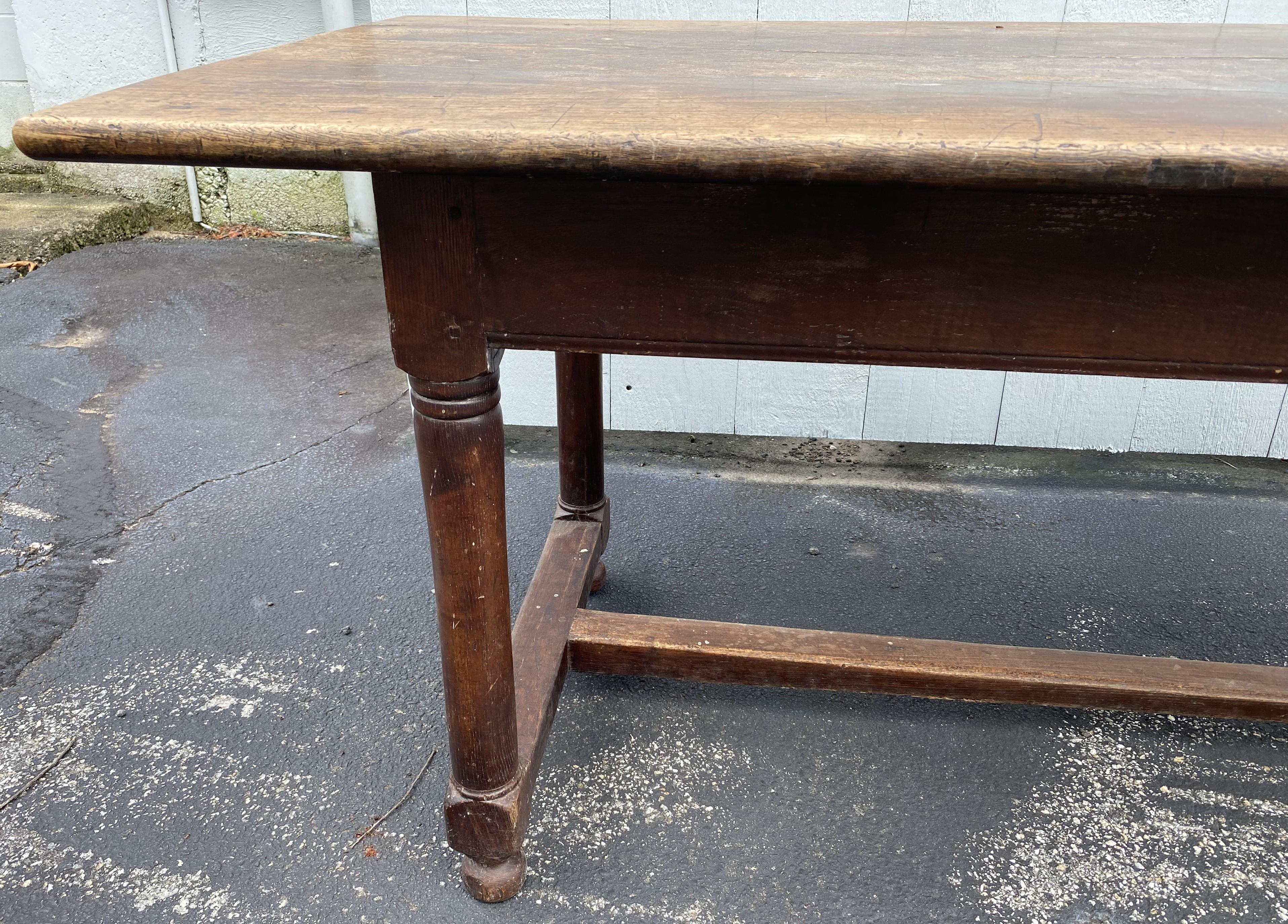 Georgian 18th Century English Oak Table with H Form Stretcher Base For Sale