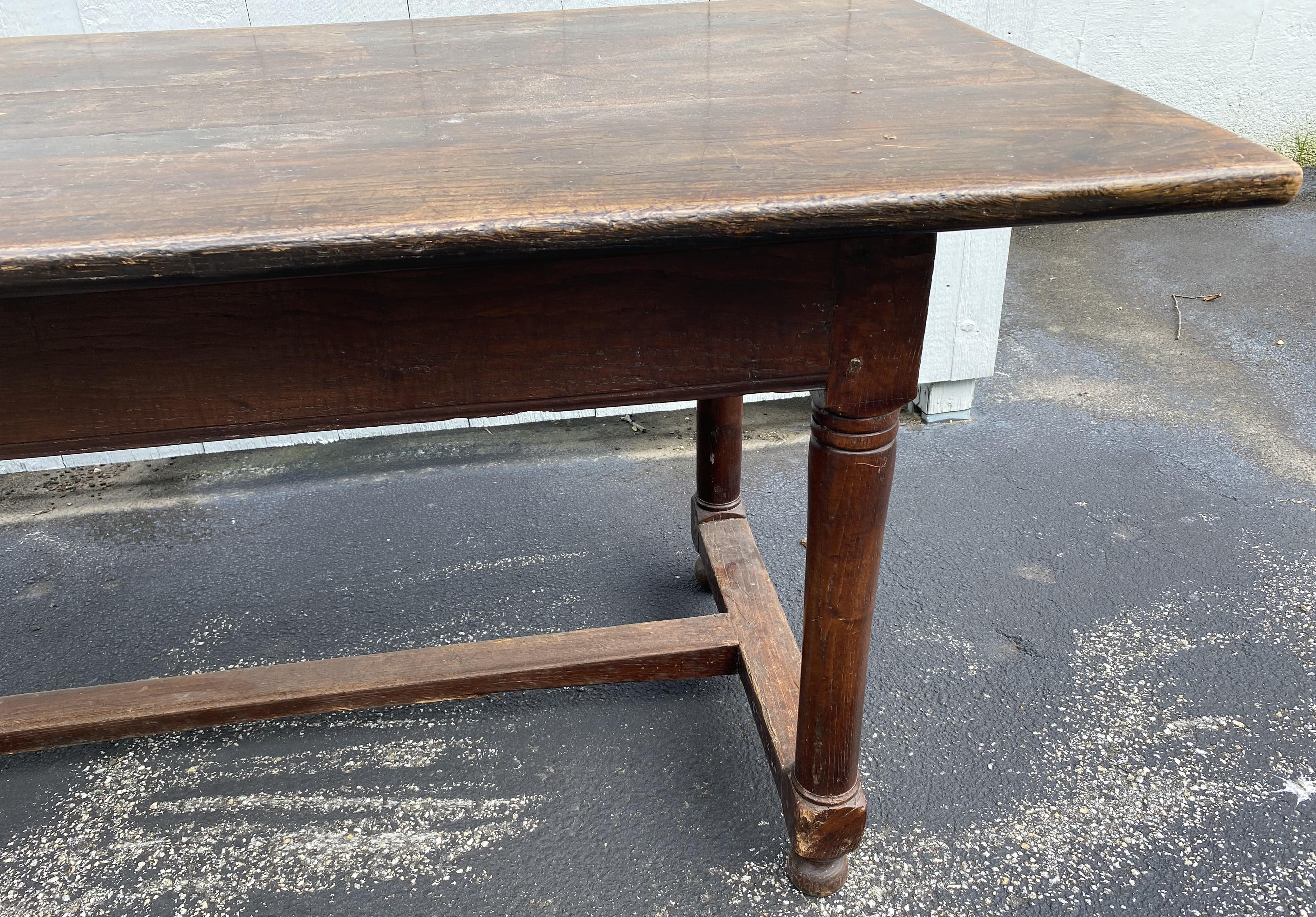 Hand-Carved 18th Century English Oak Table with H Form Stretcher Base For Sale