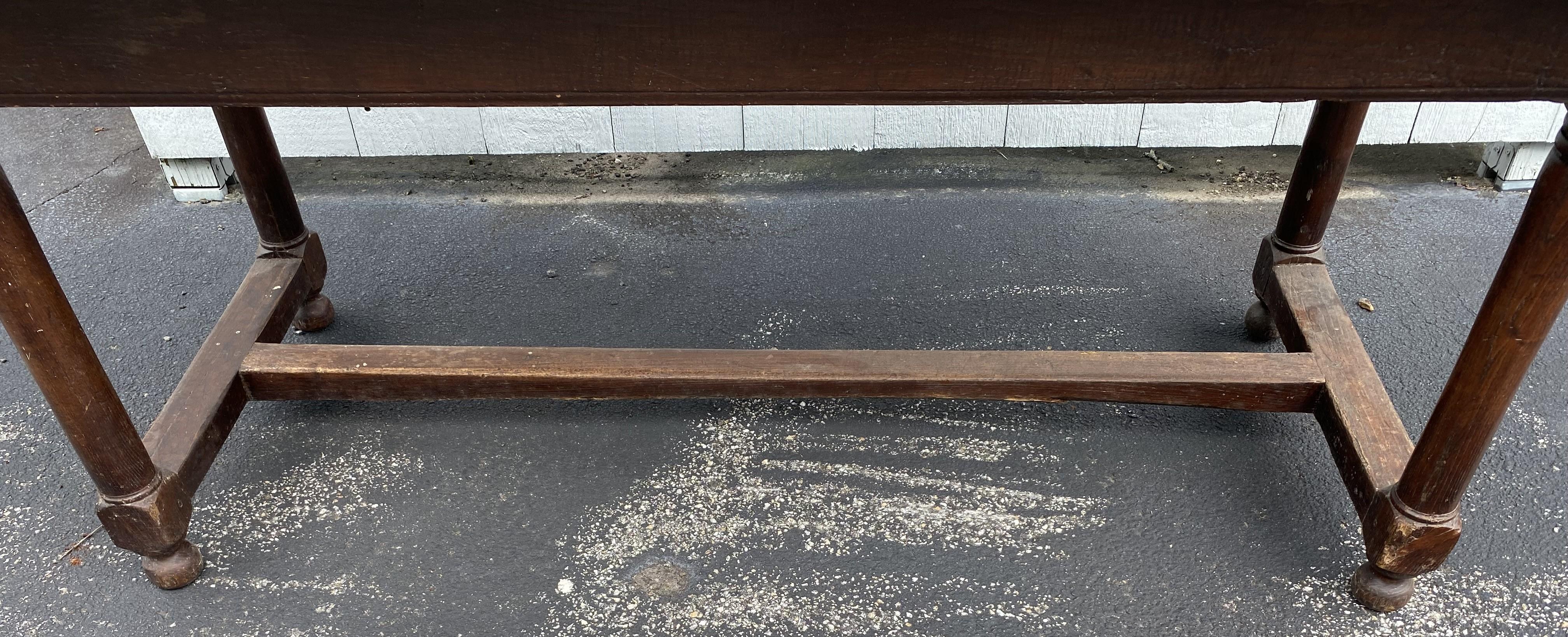18th Century English Oak Table with H Form Stretcher Base In Good Condition For Sale In Milford, NH