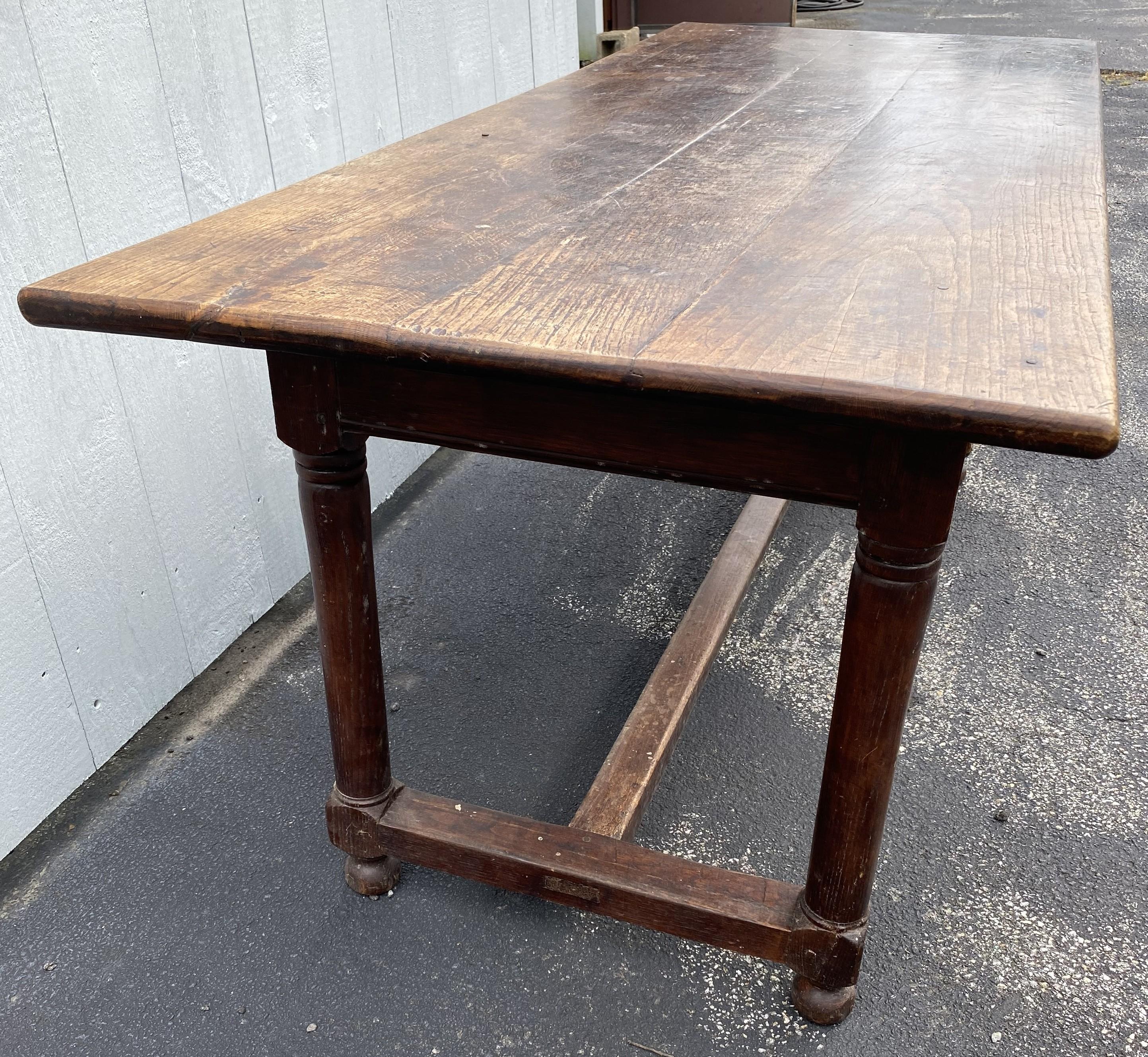 18th Century and Earlier 18th Century English Oak Table with H Form Stretcher Base For Sale