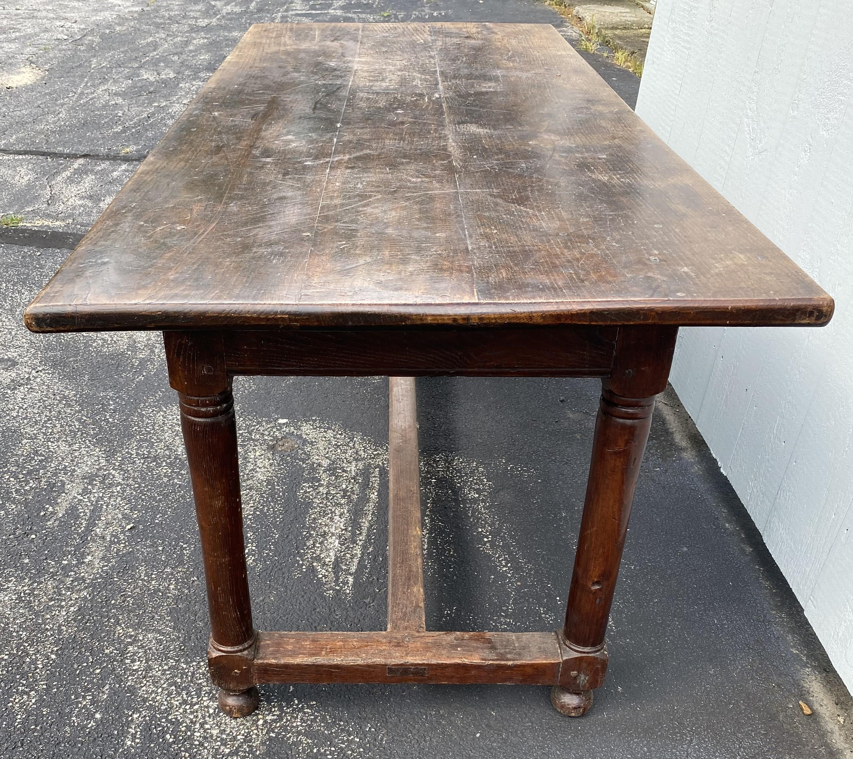 18th Century English Oak Table with H Form Stretcher Base For Sale 2