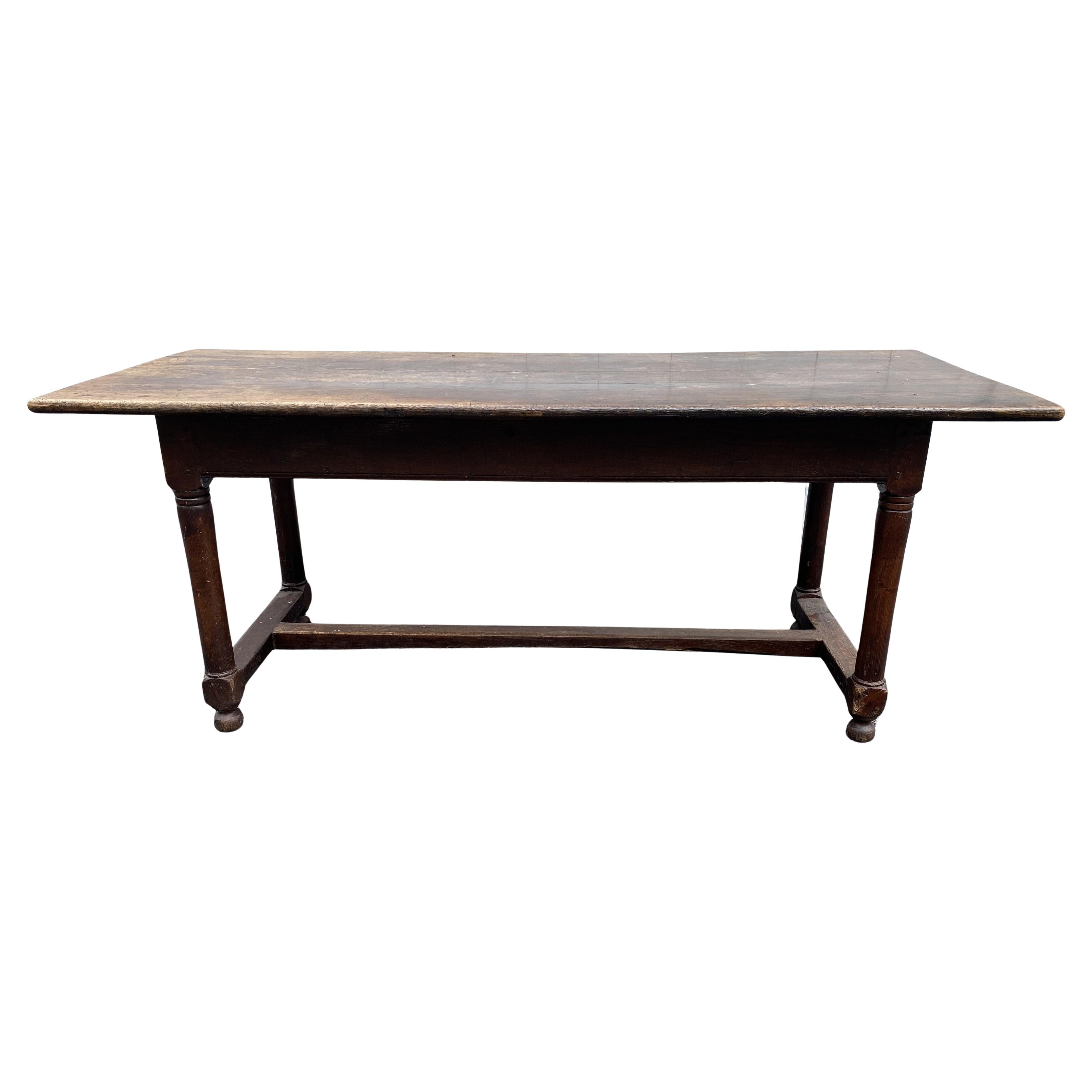18th Century English Oak Table with H Form Stretcher Base For Sale