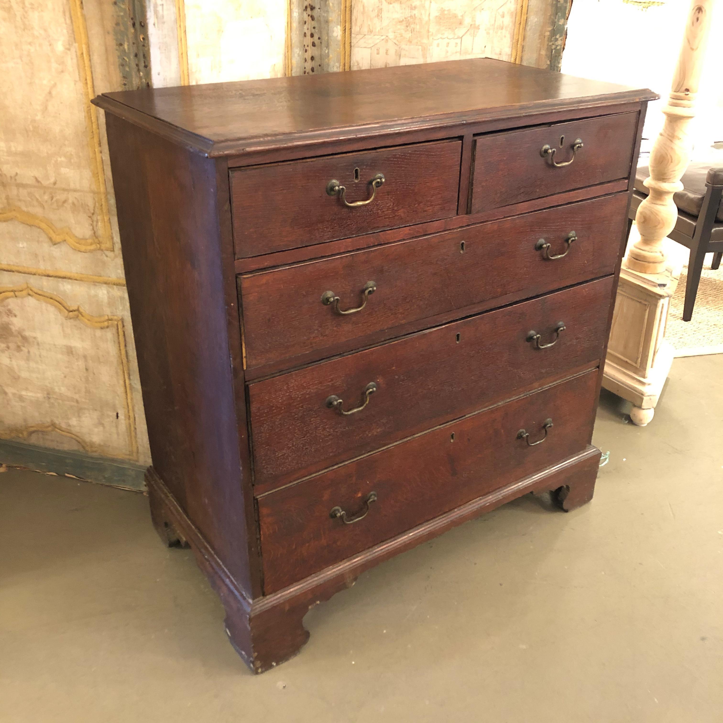 18th Century English Oak Tall Chest of Drawers In Good Condition In Boston, MA