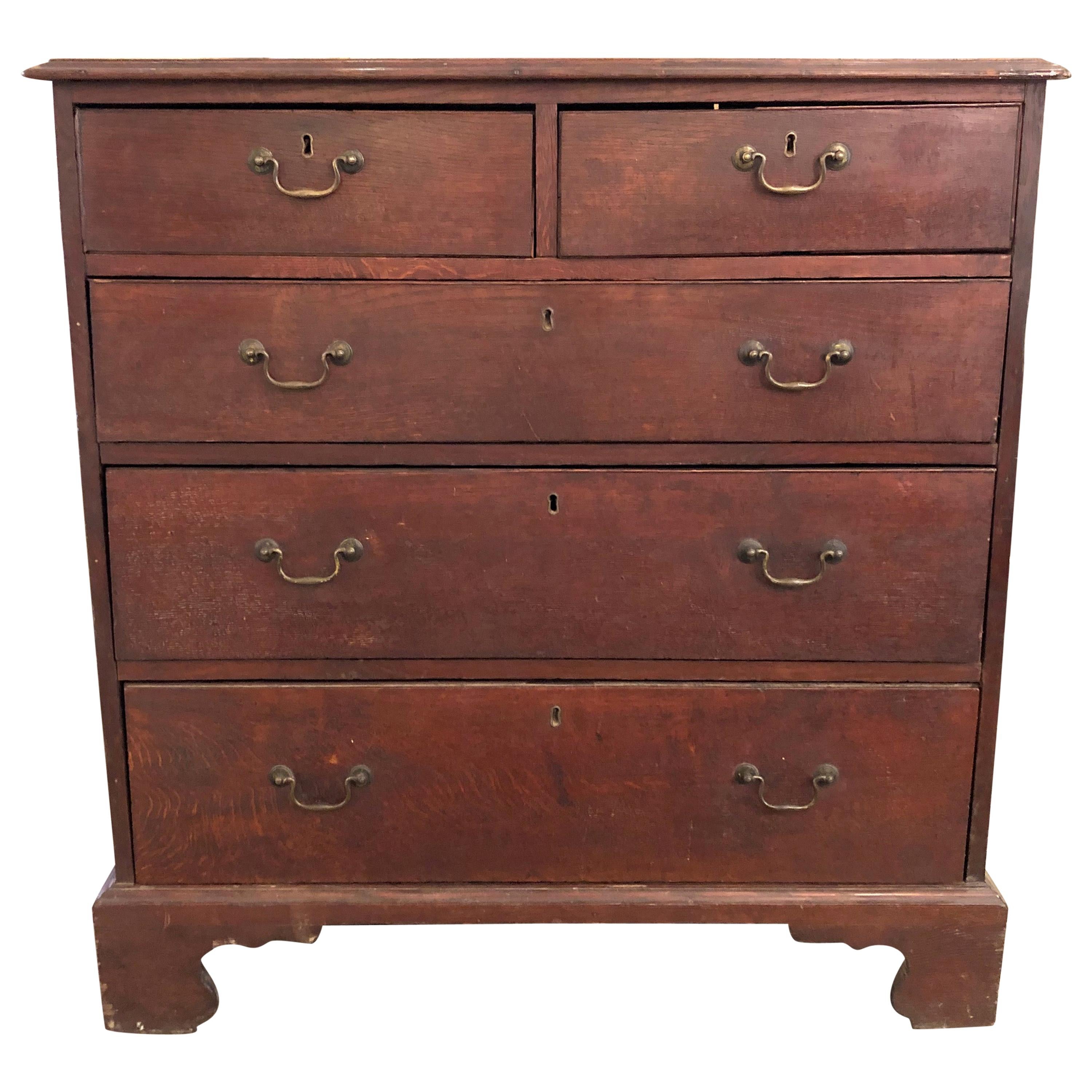 18th Century English Oak Tall Chest of Drawers