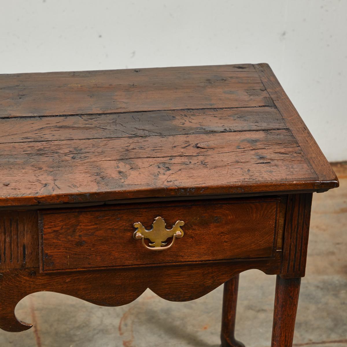 Brass 18th Century English Oak Three-Drawer Dresser or Sofa Table Server