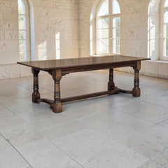 18th Century English Oak Trestle Dining Table with Turned Supports