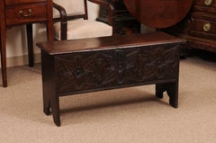 18th Century English Oak Trunk with Carved Front & Lift Top