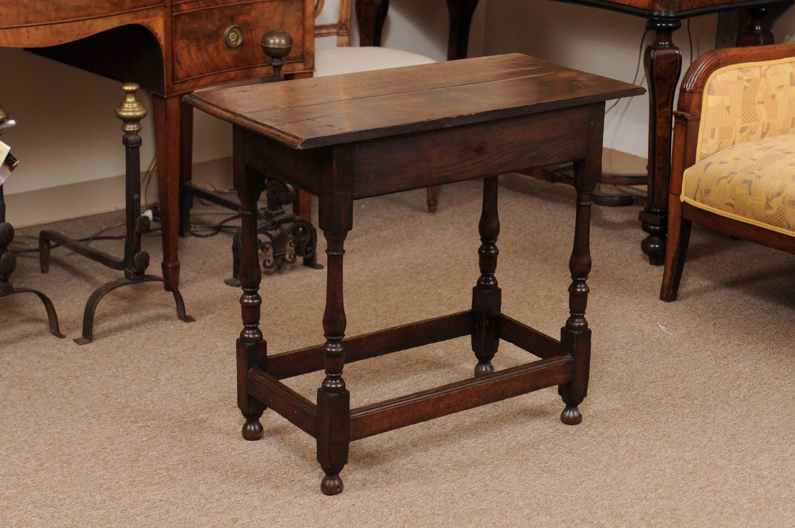 18th Century English Oak Turned Leg Side Table 5