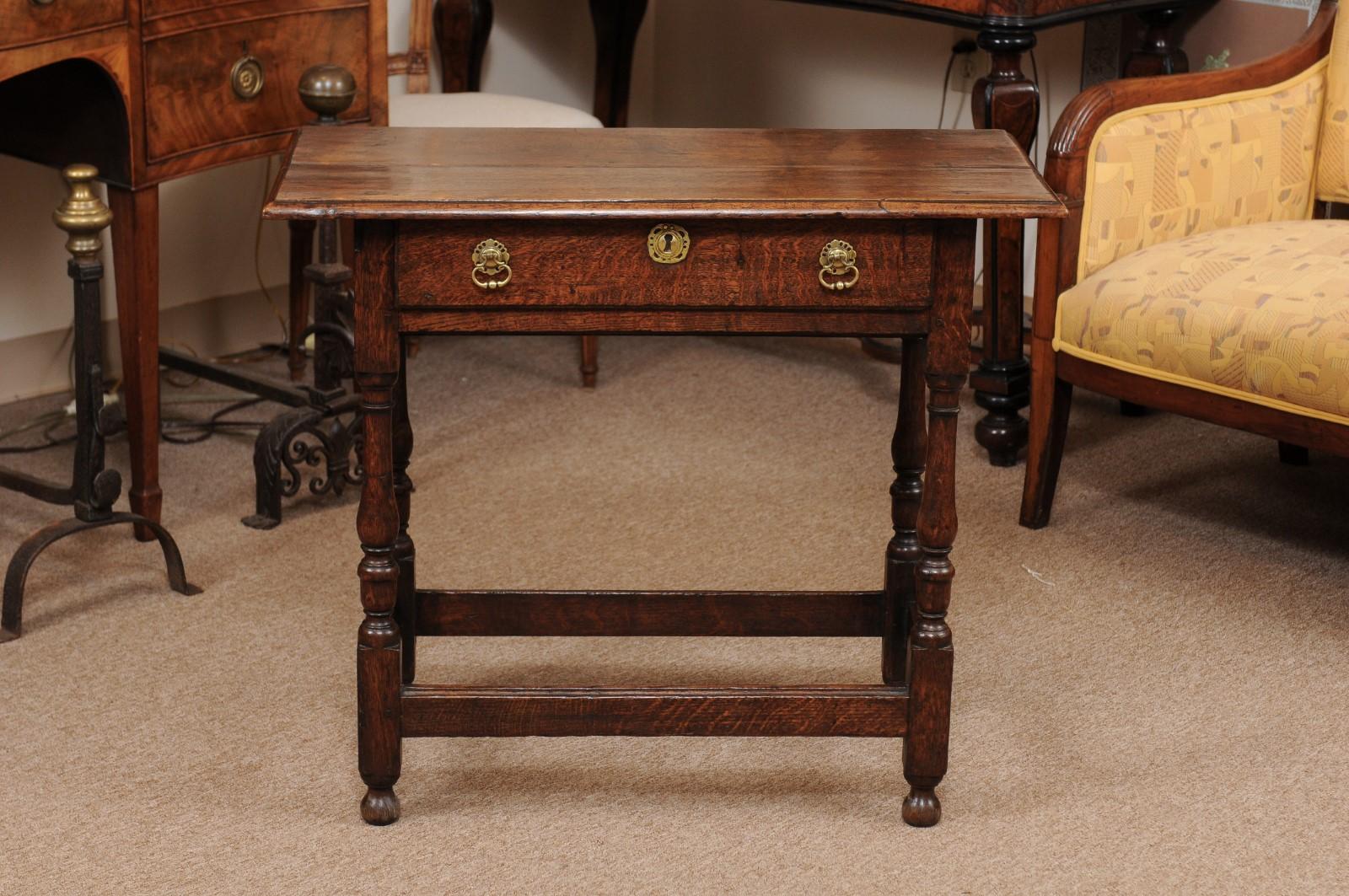 18th Century English Oak Turned Leg Side Table 6