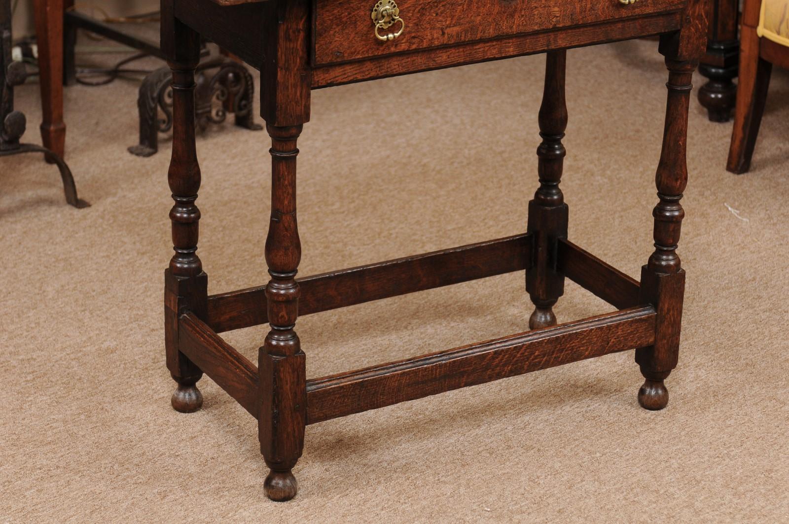 18th Century and Earlier 18th Century English Oak Turned Leg Side Table