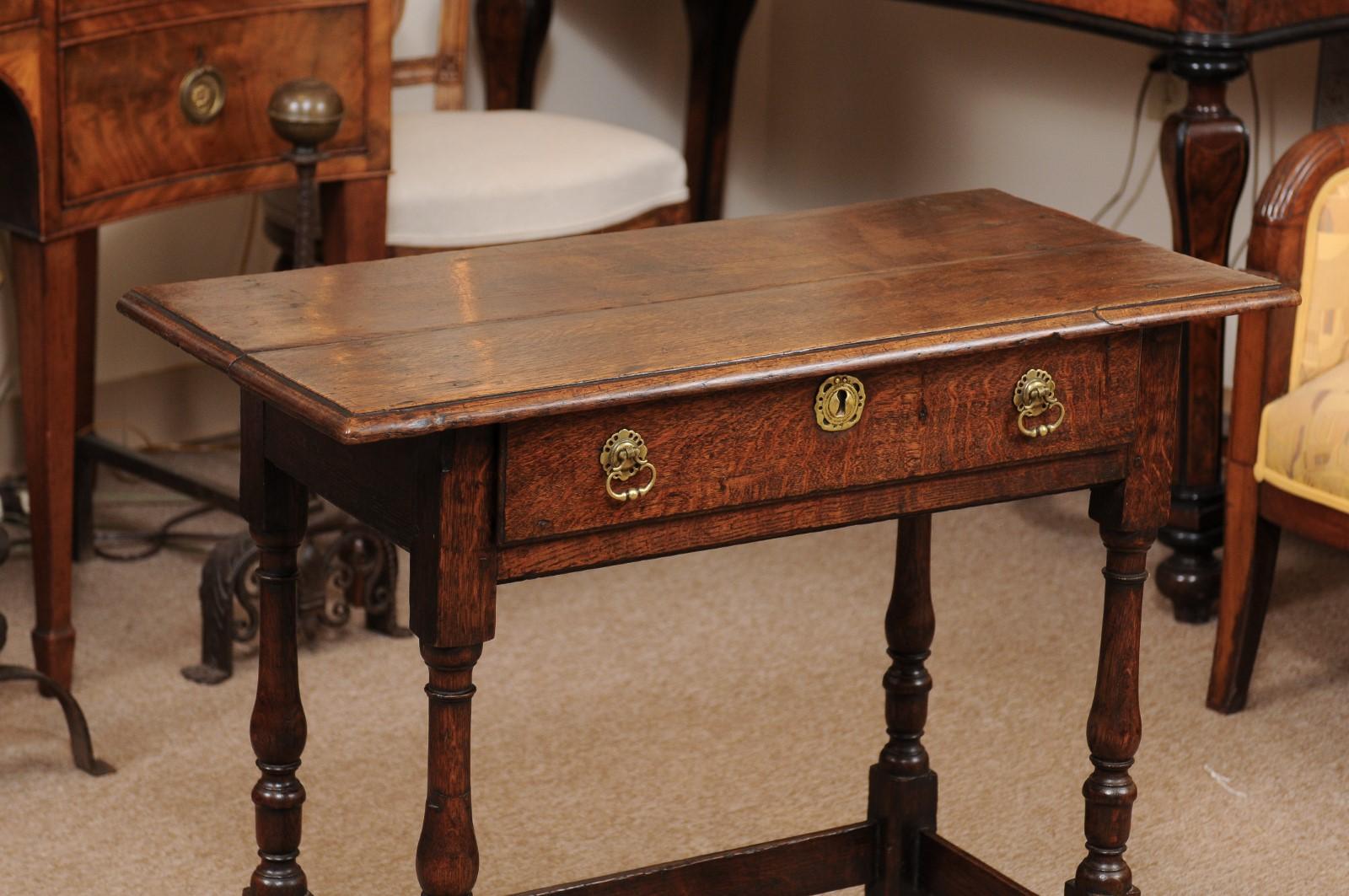 Brass 18th Century English Oak Turned Leg Side Table
