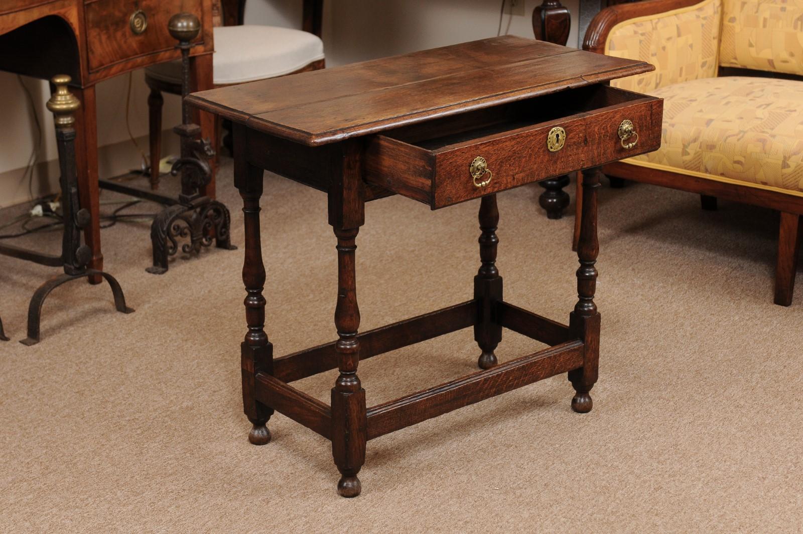 18th Century English Oak Turned Leg Side Table 1