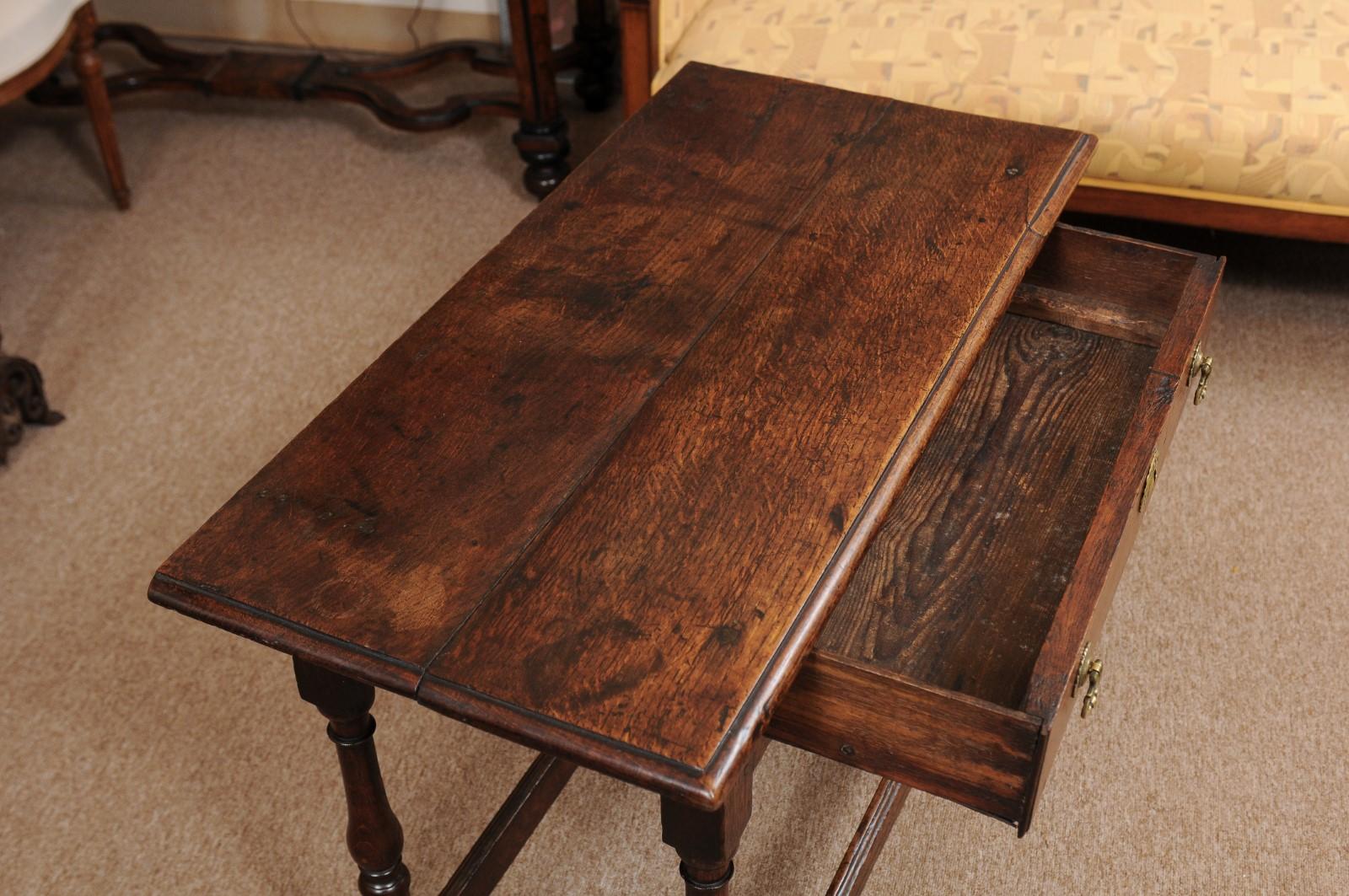 18th Century English Oak Turned Leg Side Table 2