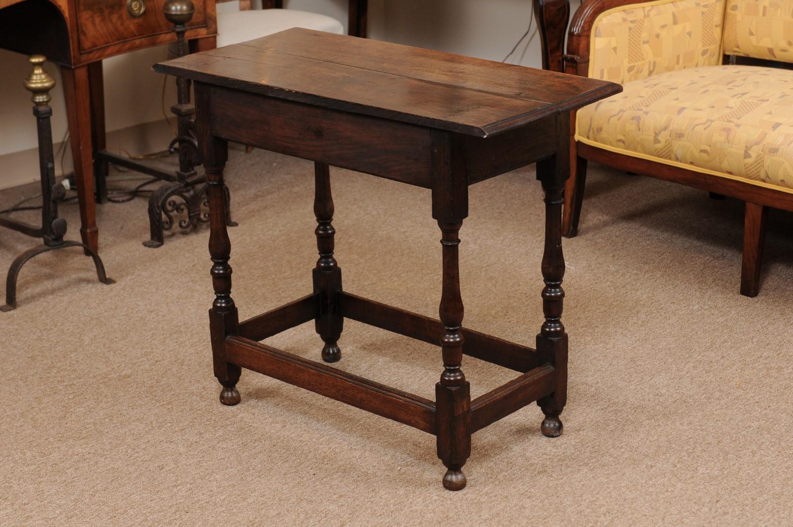 18th Century English Oak Turned Leg Side Table 4
