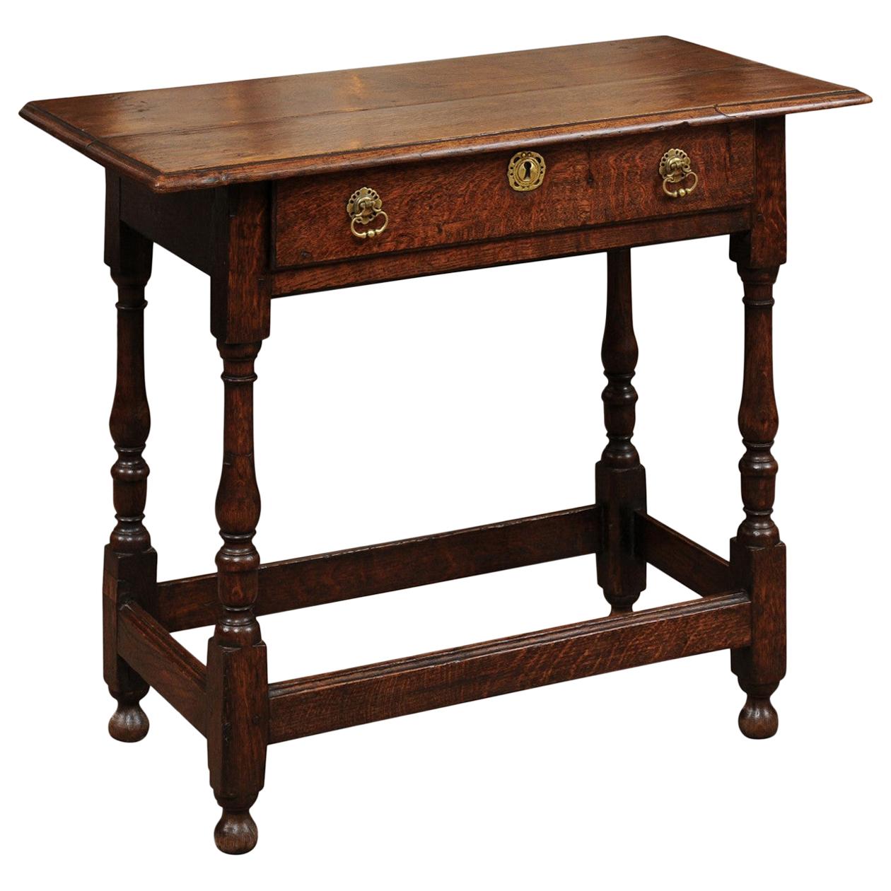 18th Century English Oak Turned Leg Side Table