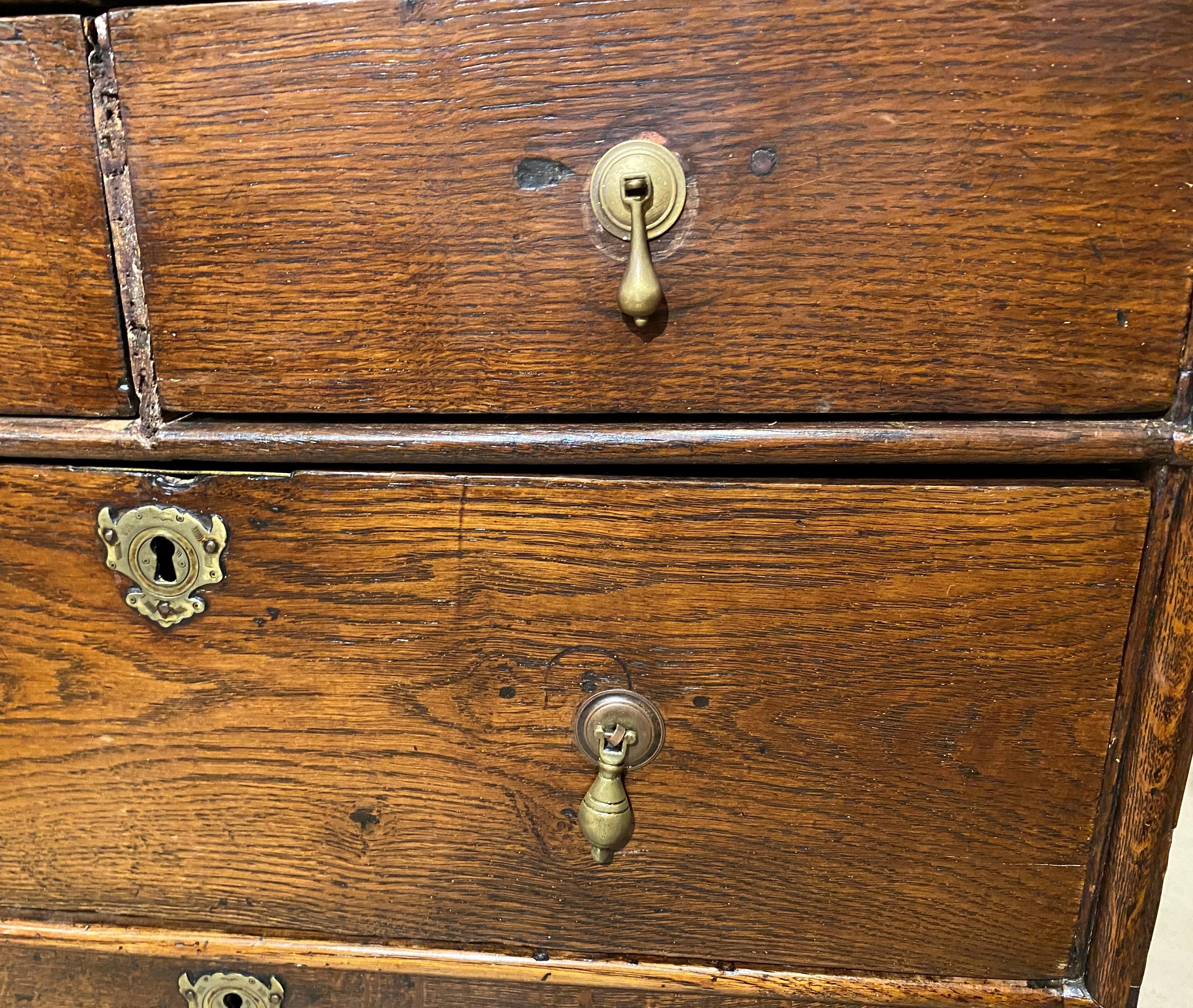 William and Mary 18th Century English Oak Two Over Two Drawer Chest with Drop Pulls