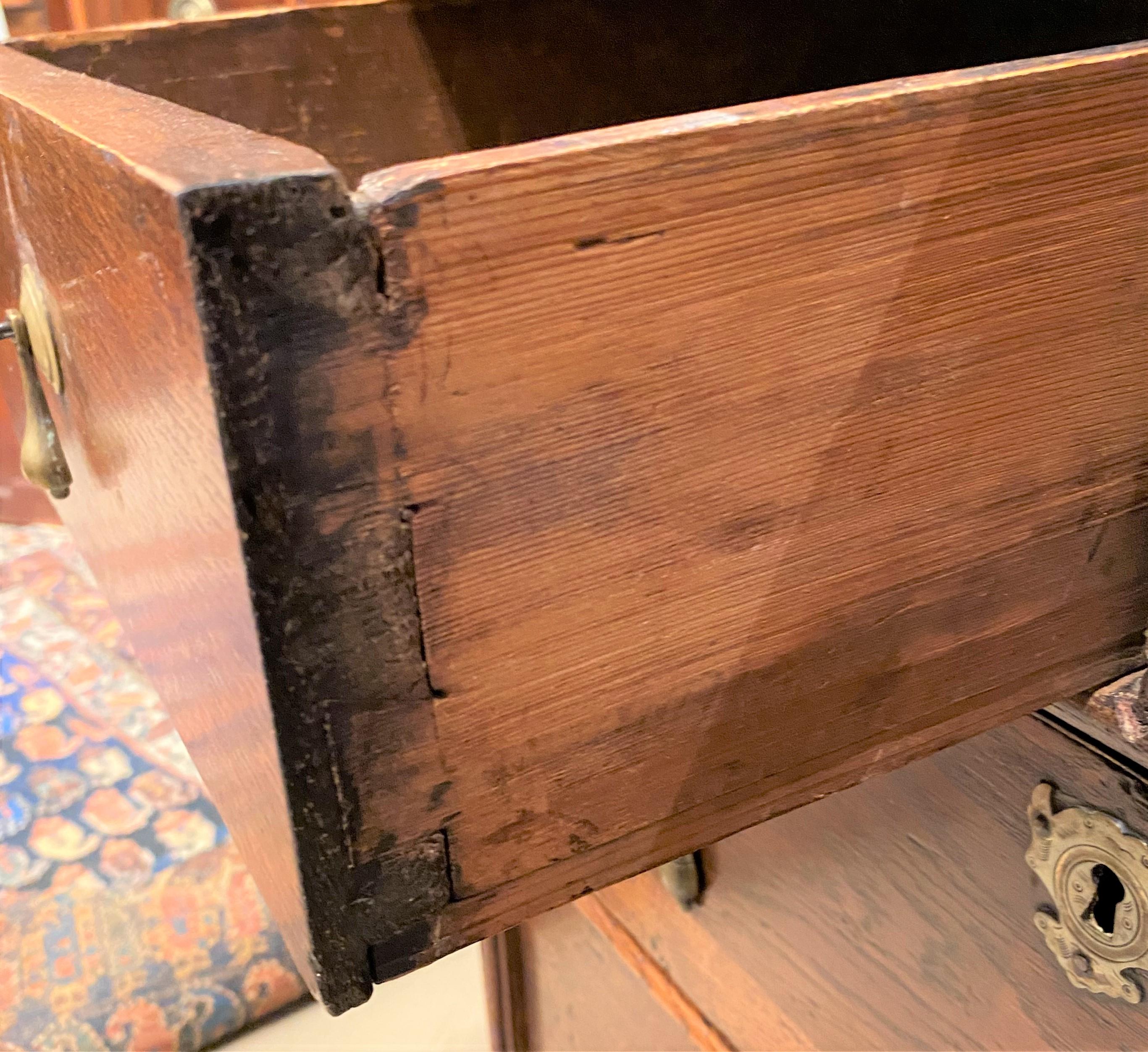 Brass 18th Century English Oak Two Over Two Drawer Chest with Drop Pulls