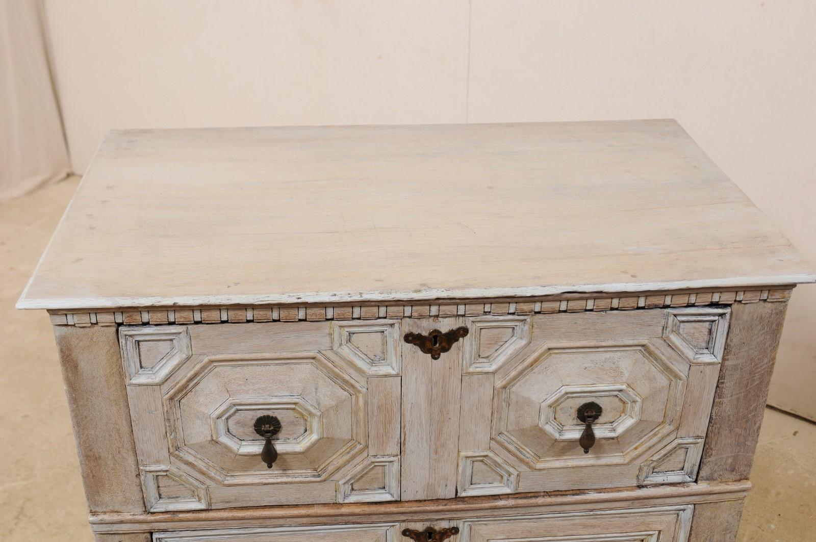 18th Century English Ornately Paneled Oak Chest Carved in Geometrical Motif 1