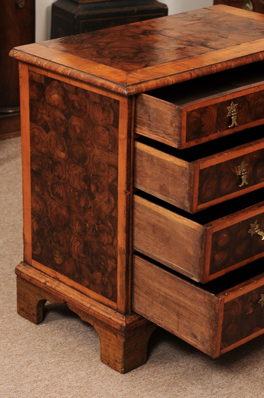 18th Century and Earlier 18th Century English Oyster Veneered Walnut Bachelor’s Chest   For Sale