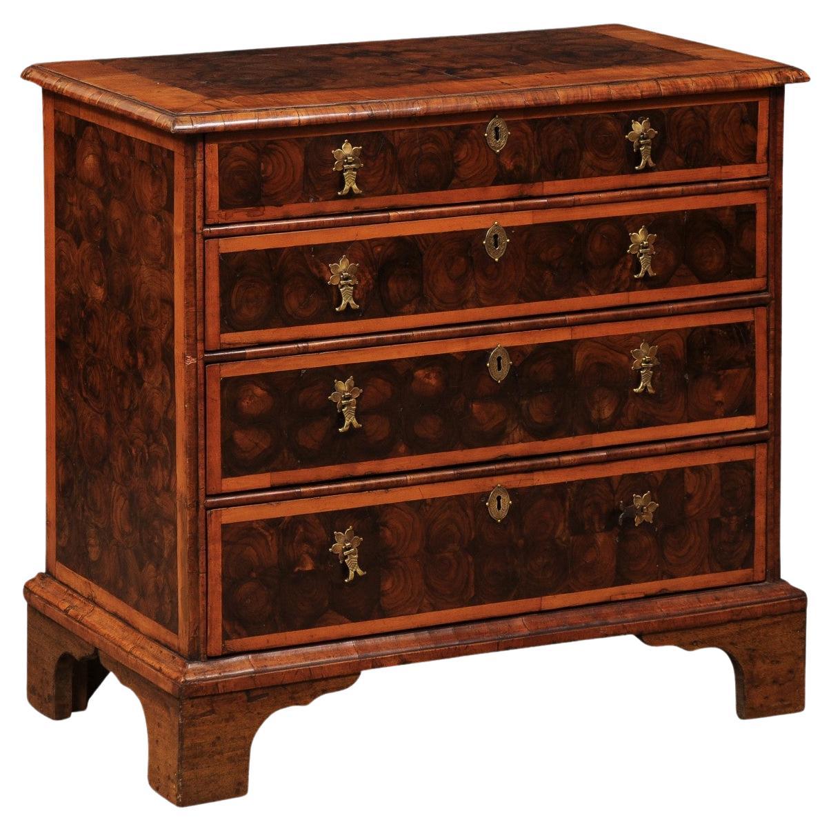 18th Century English Oyster Veneered Walnut Bachelor’s Chest  