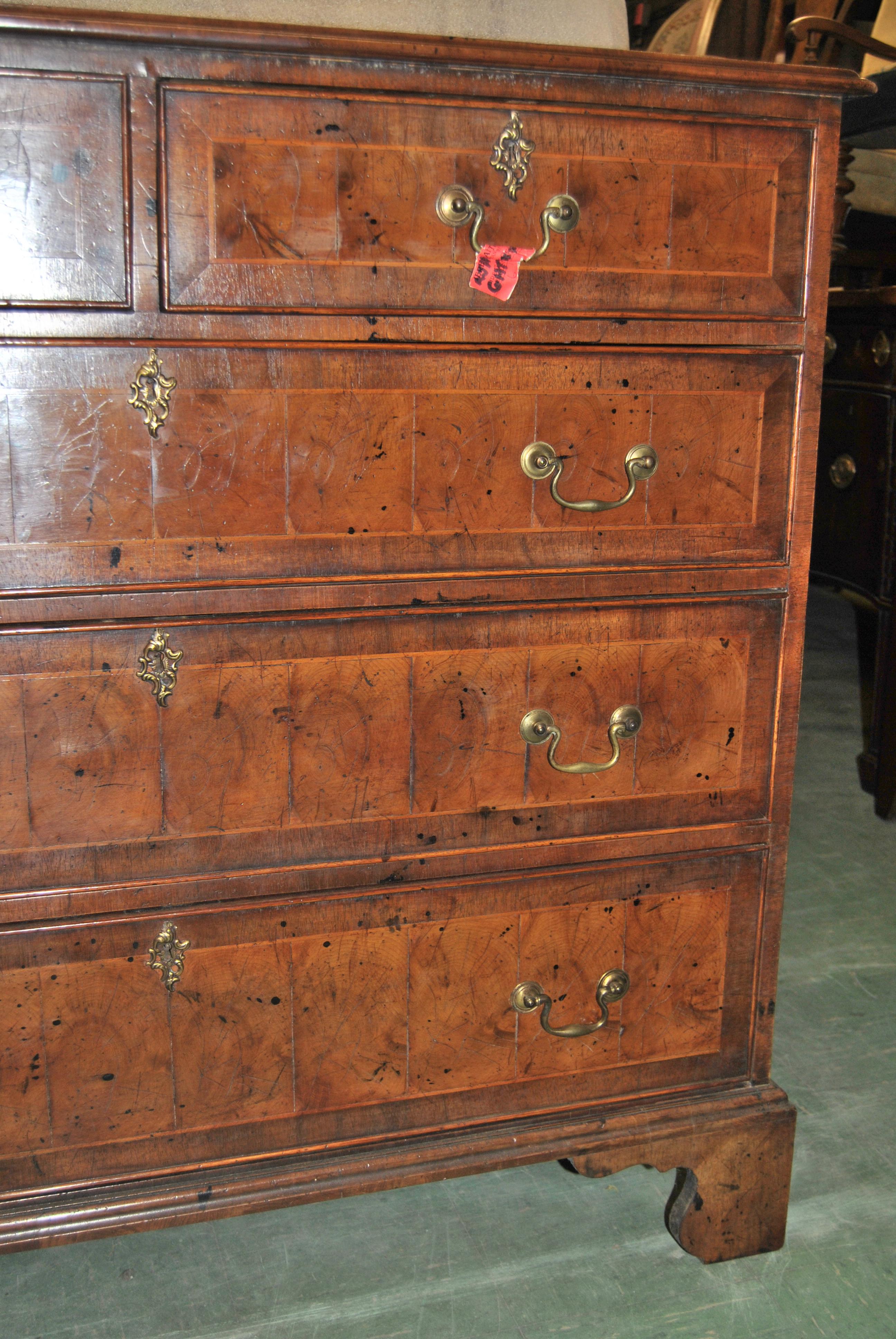 George III 18th Century English Oyster Walnut Chest of Drawers