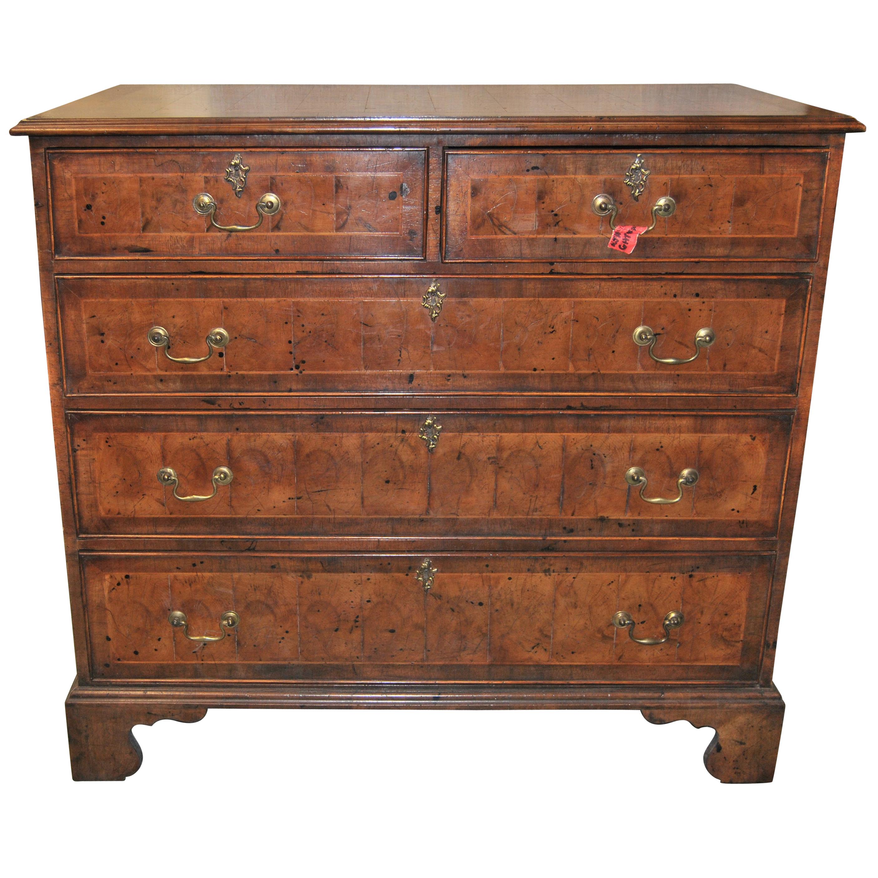 18th Century English Oyster Walnut Chest of Drawers