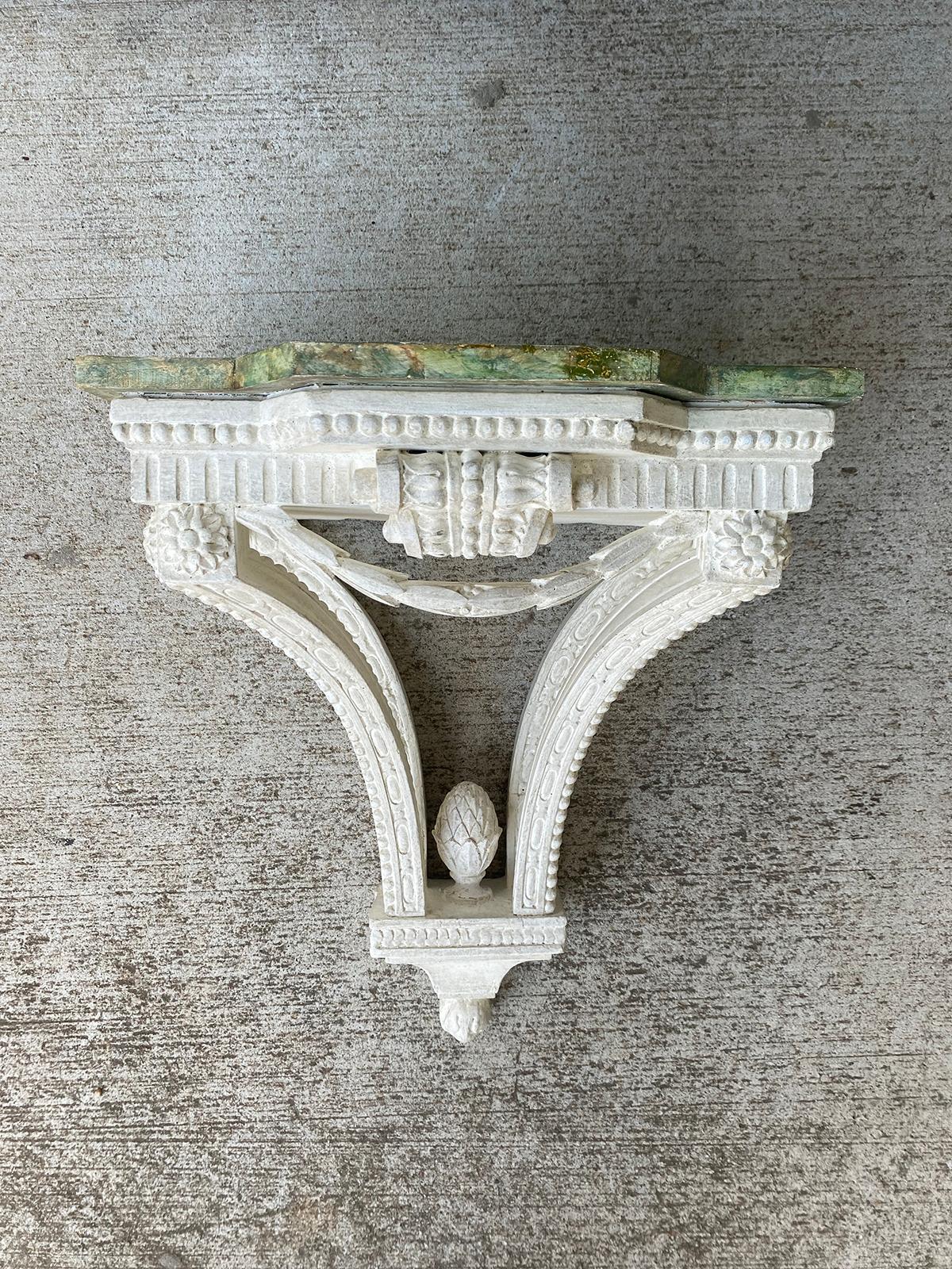 18th century English painted bracket, custom finish, green faux marble top.