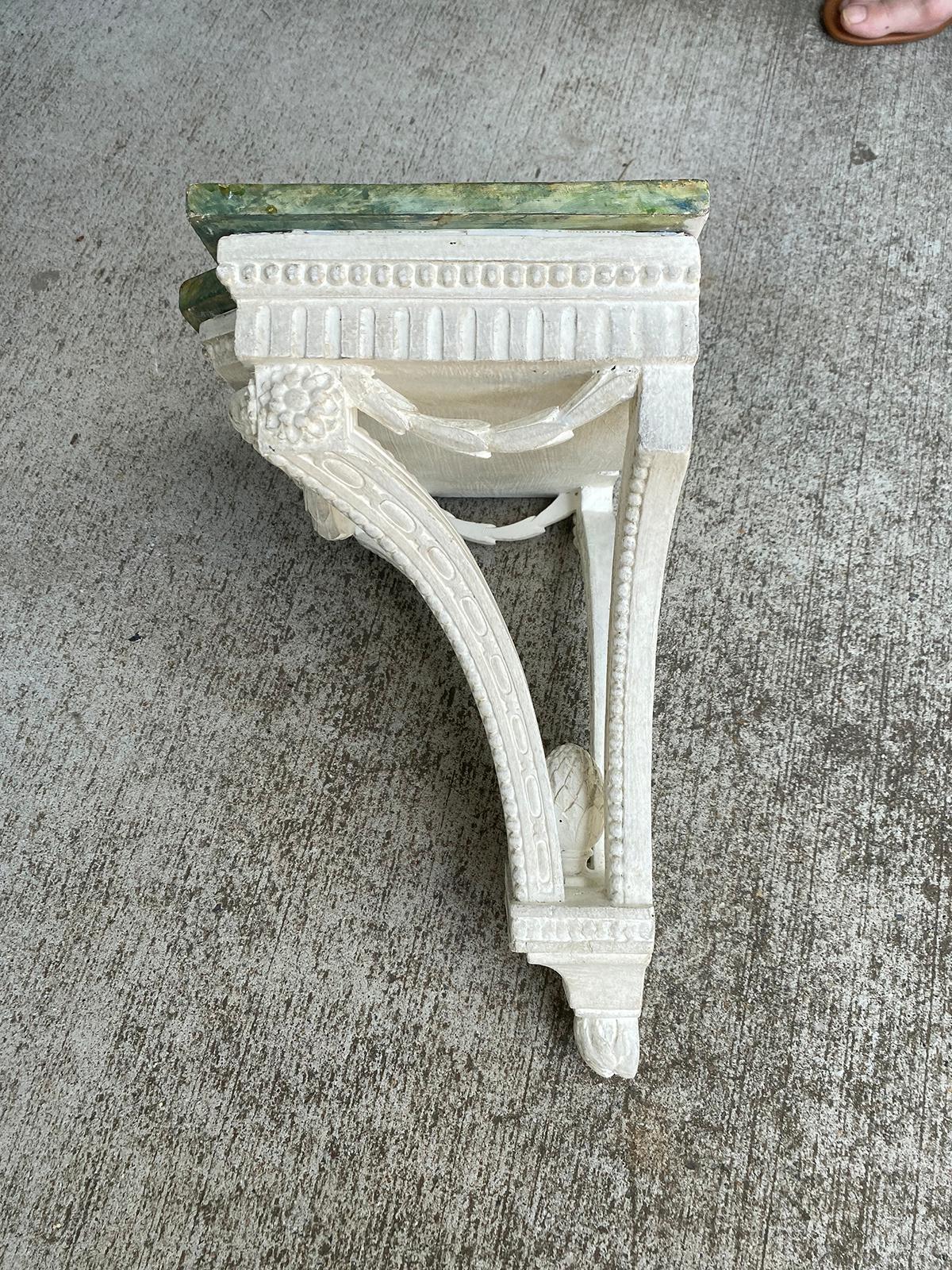 18th Century English Painted Bracket, Custom Finish, Green Faux Marble Top In Good Condition In Atlanta, GA