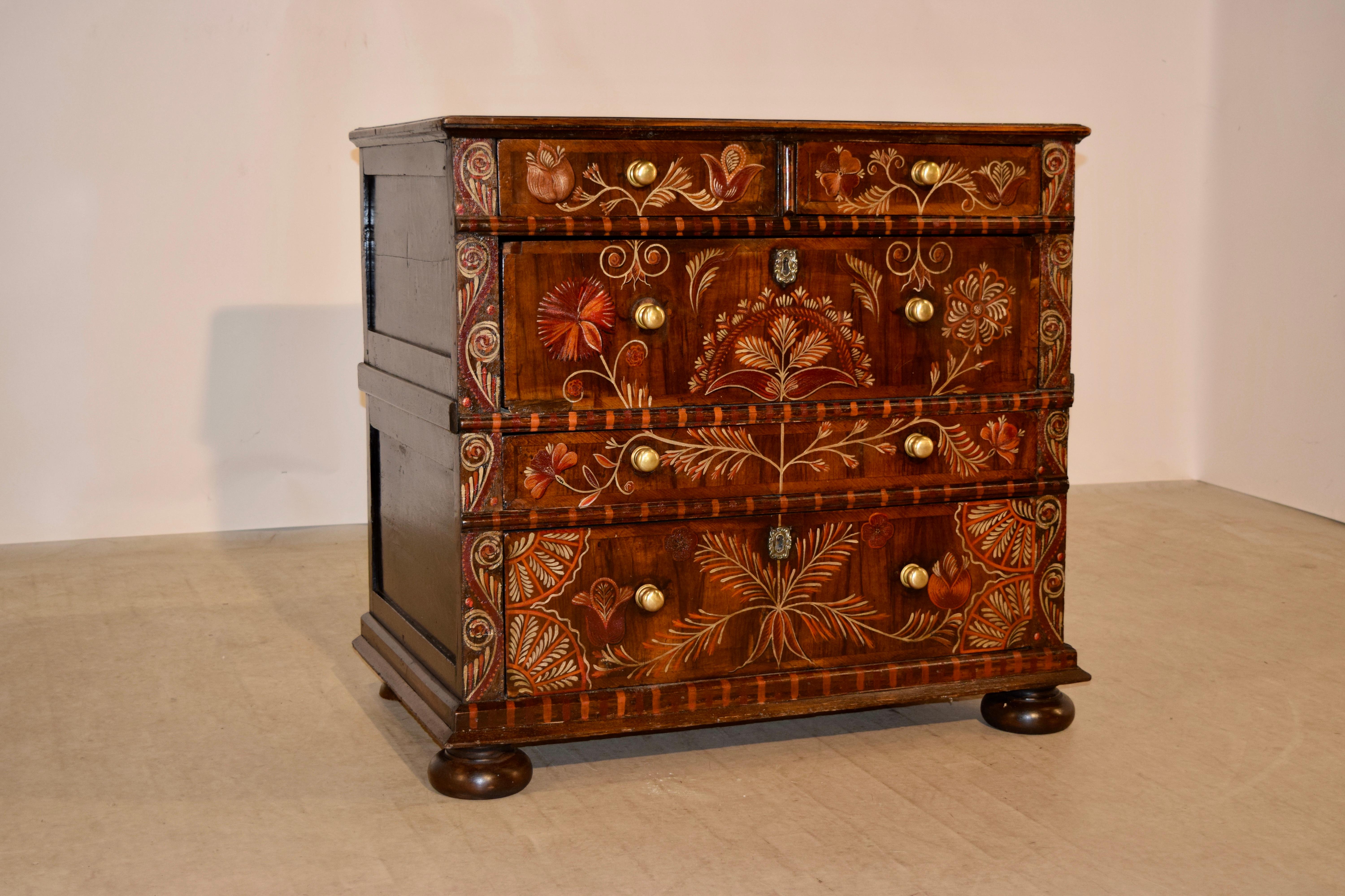 Jacobean 18th Century English Painted Chest of Drawers