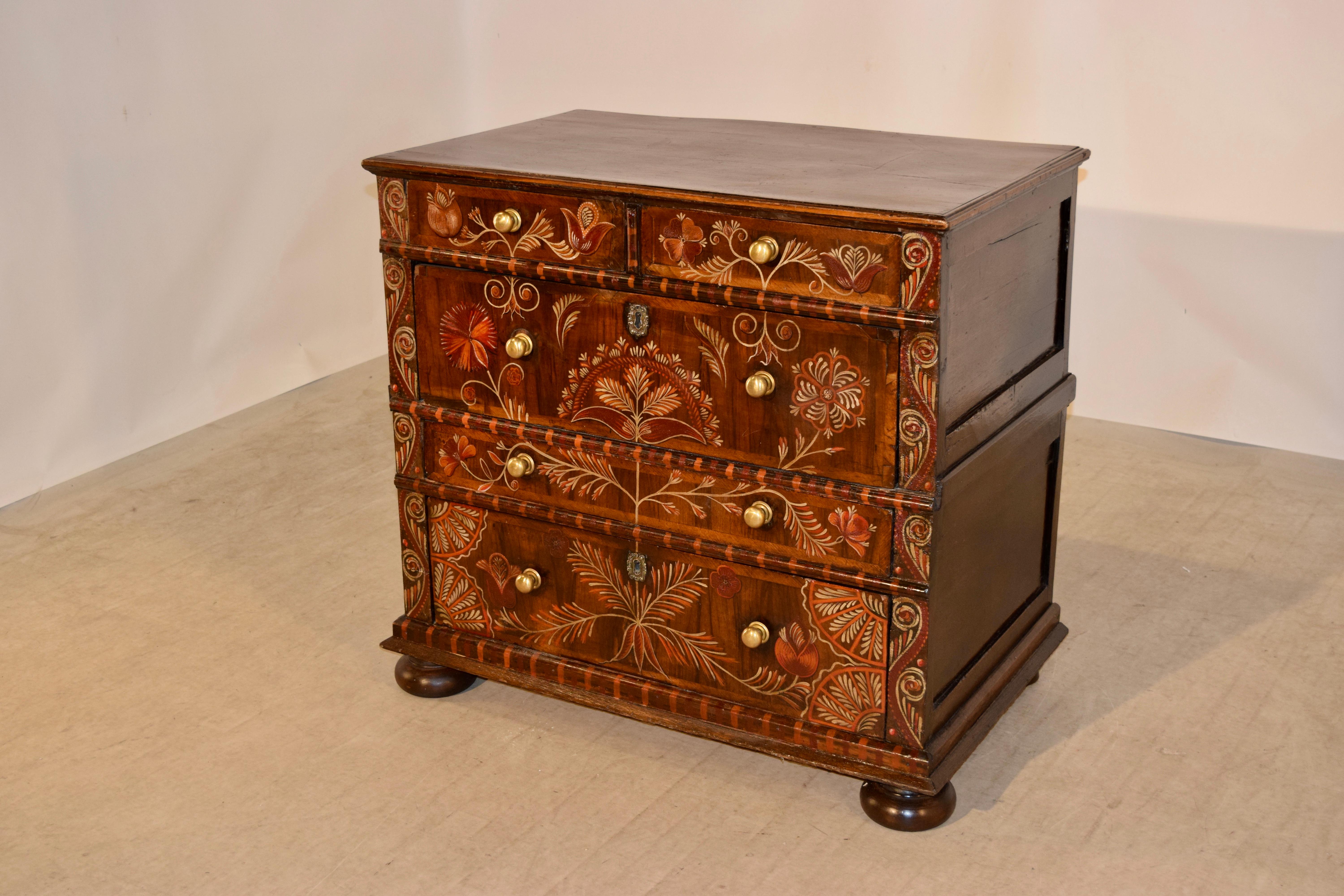 Hand-Painted 18th Century English Painted Chest of Drawers