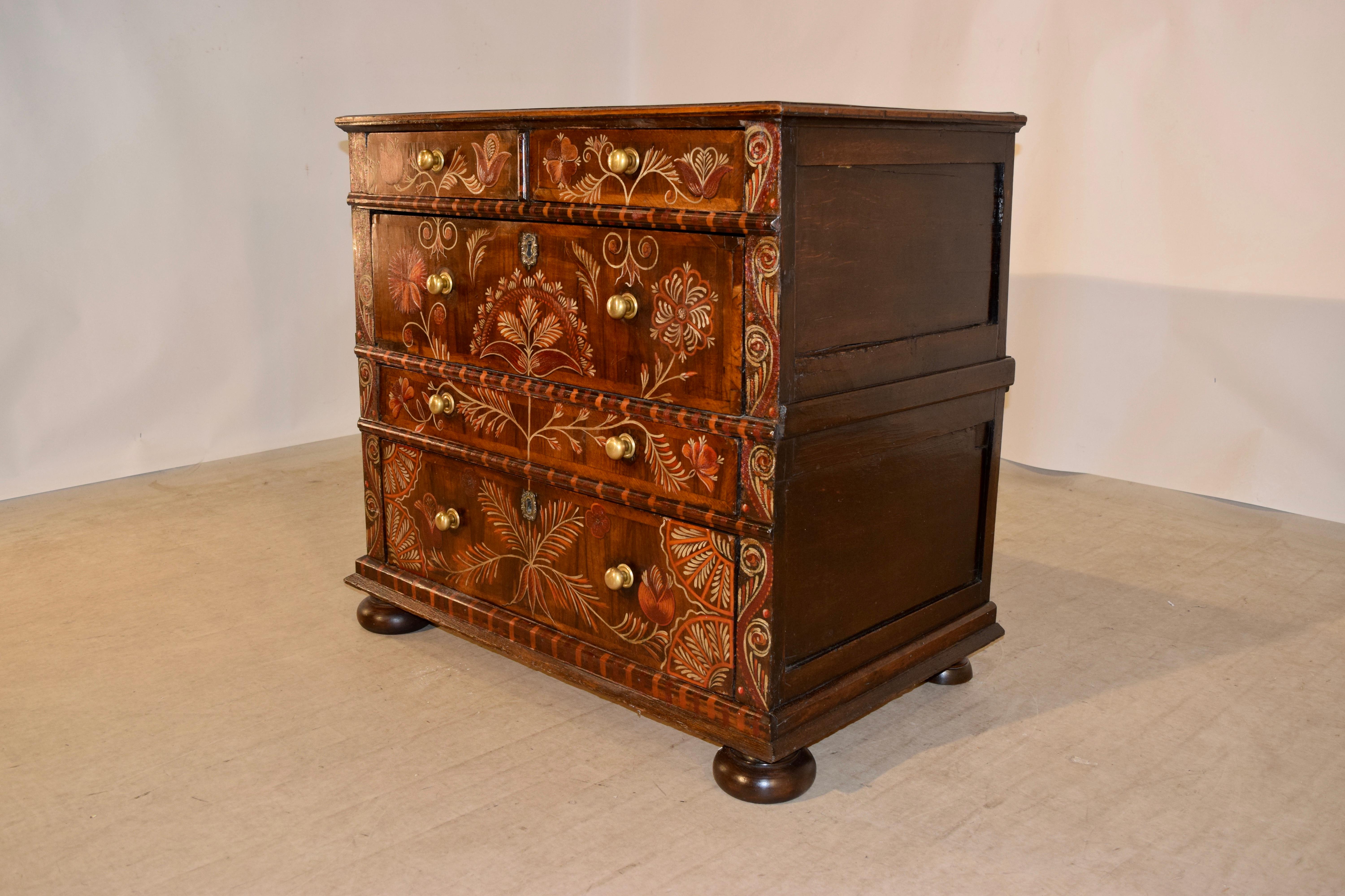 Walnut 18th Century English Painted Chest of Drawers