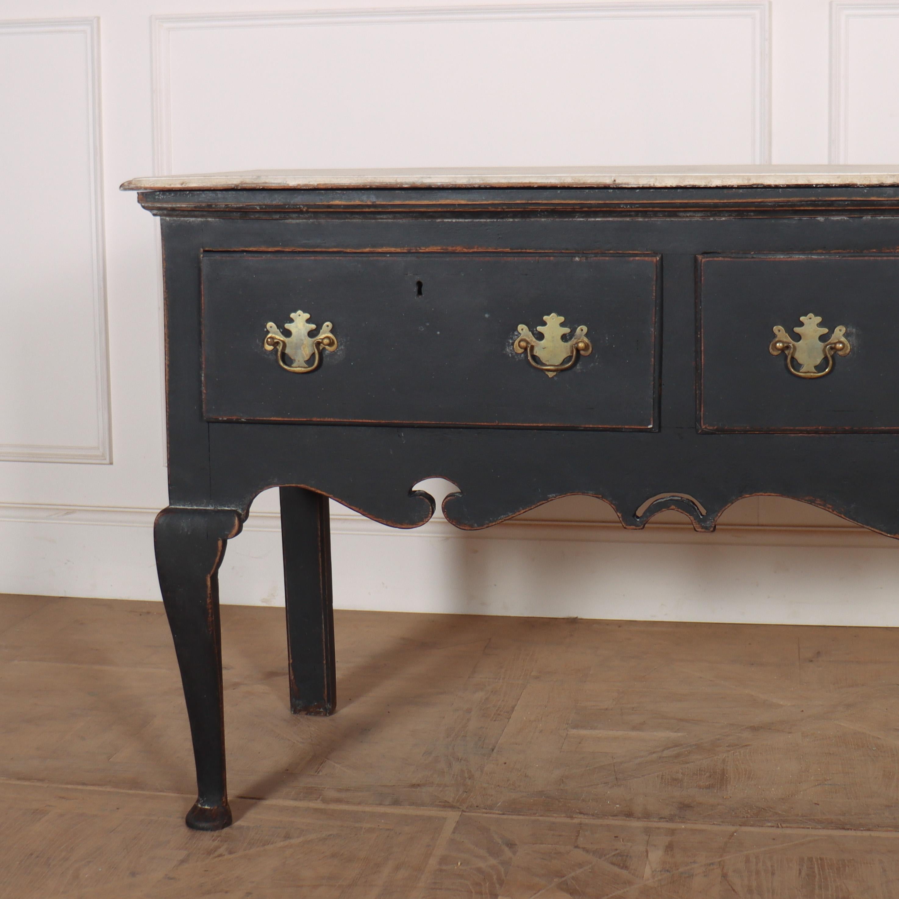 18th C English painted oak dresser base with a faux marble top. 1760.

Reference: 8044

Dimensions
72 inches (183 cms) Wide
19 inches (48 cms) Deep
31 inches (79 cms) High