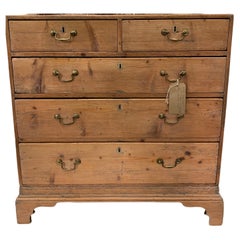 18th Century English Pine Chest of Drawers with Swan Neck Drop Brass Handles