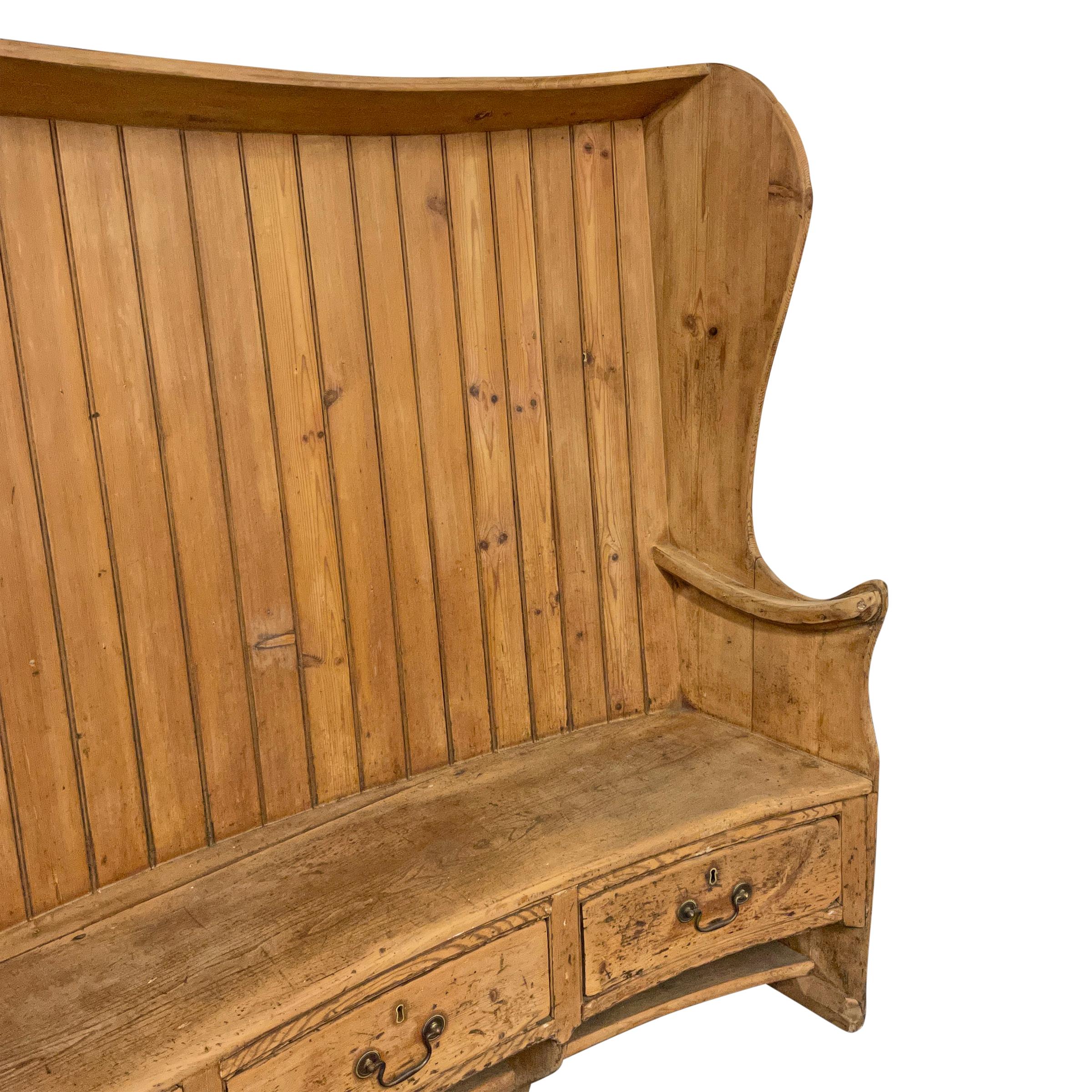 Country 18th Century English Pine Curved Settle