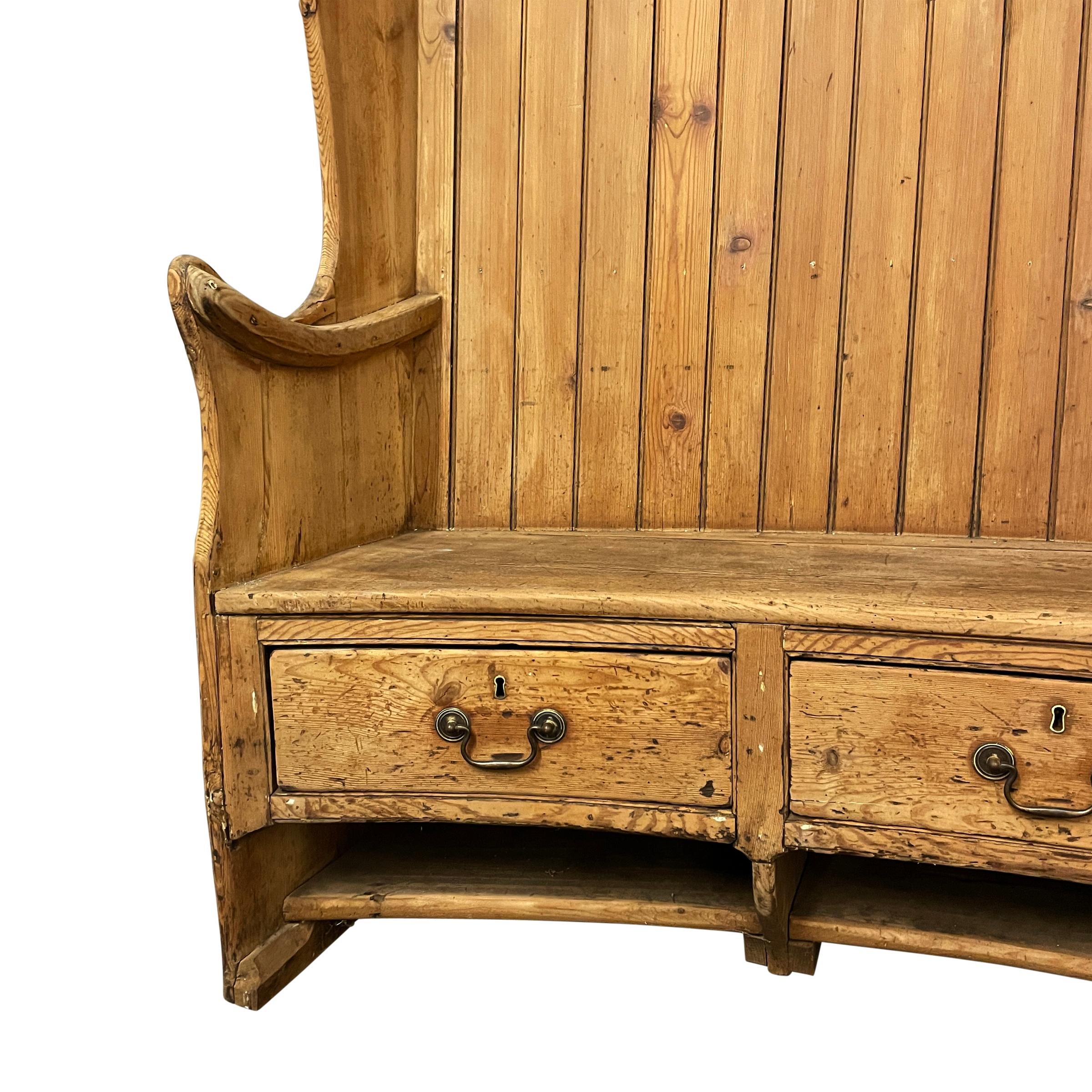 18th Century and Earlier 18th Century English Pine Curved Settle