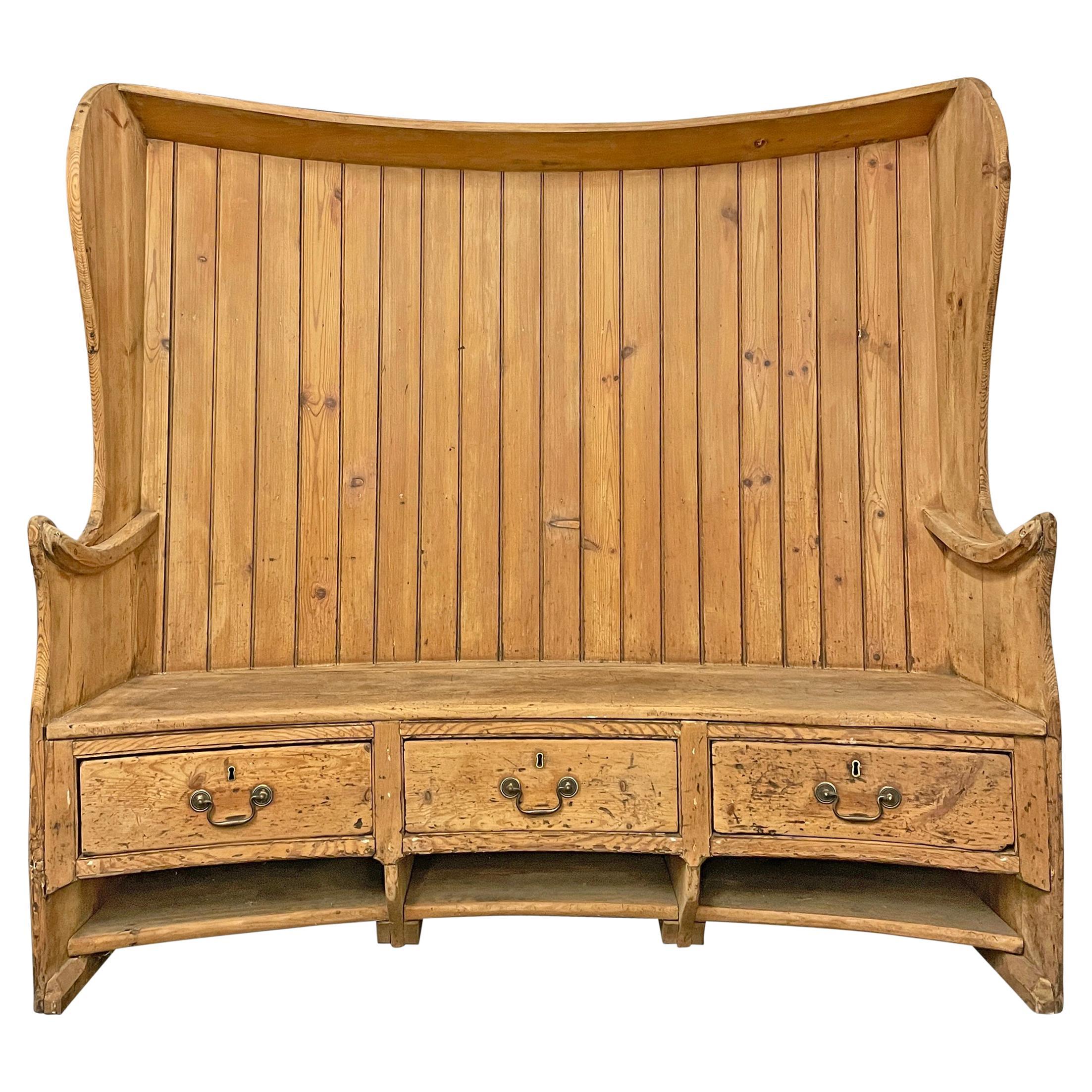 18th Century English Pine Curved Settle