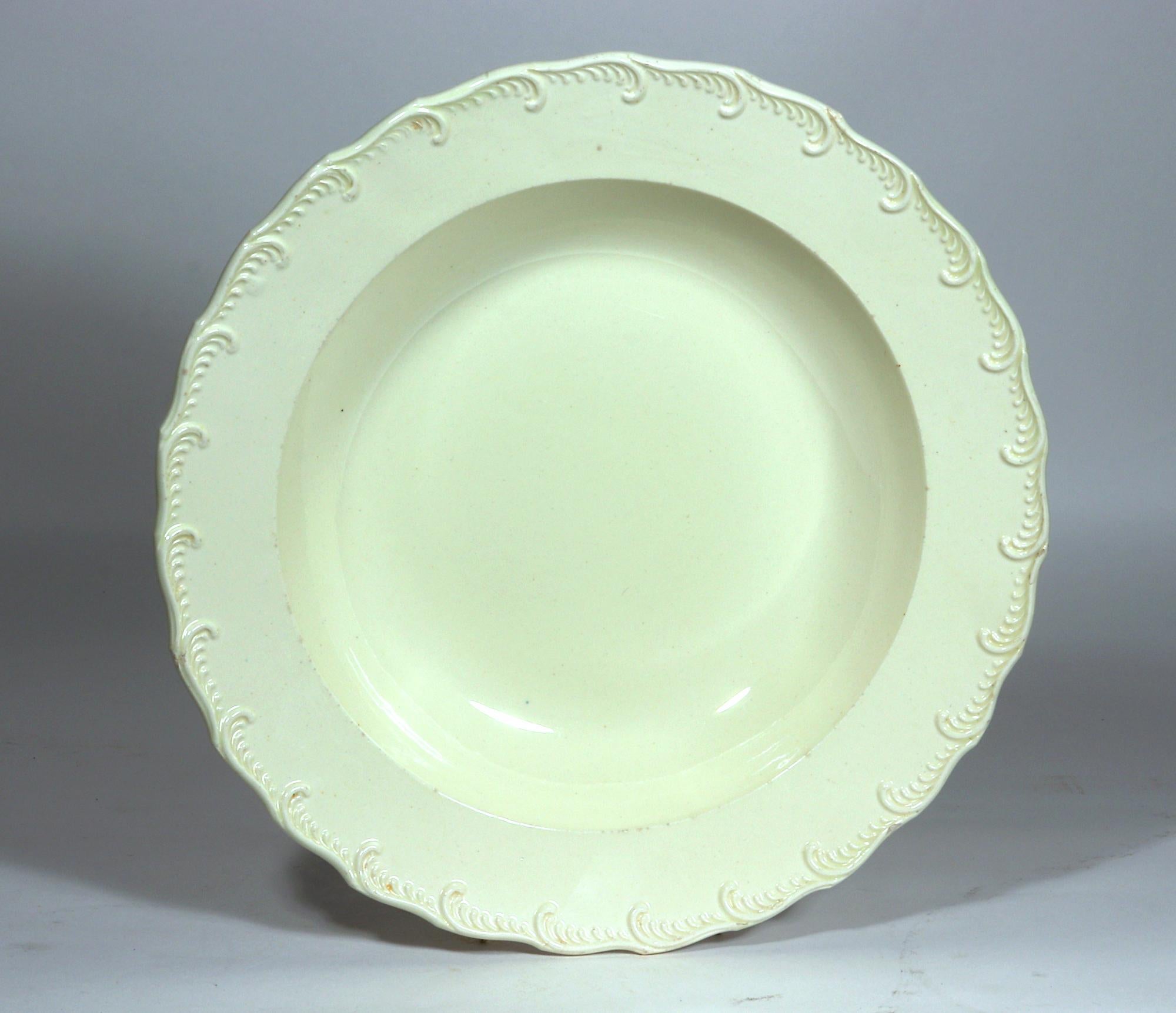 Georgian 18th Century English Plain Creamware Pottery Feather-edge Soup Plates-Set of Six