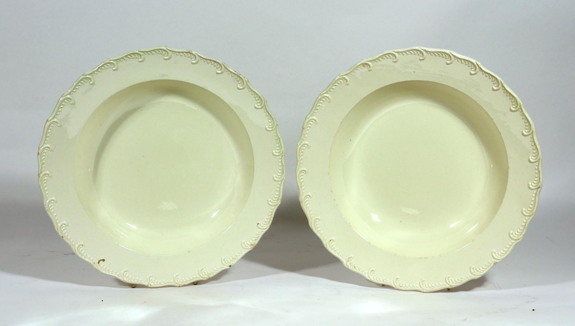 18th Century English Plain Creamware Pottery Feather-edge Soup Plates-Set of Six In Good Condition In Downingtown, PA