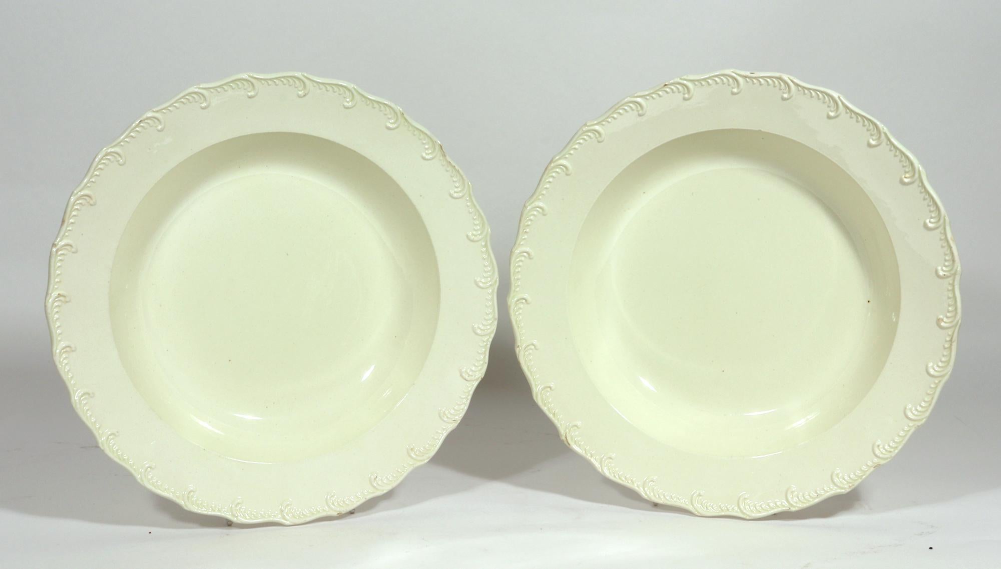 18th Century English Plain Creamware Pottery Feather-edge Soup Plates-Set of Six 1