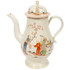 18th Century English Porcelain Coffee Pot Hand-Painted Liverpool  Circa 1785