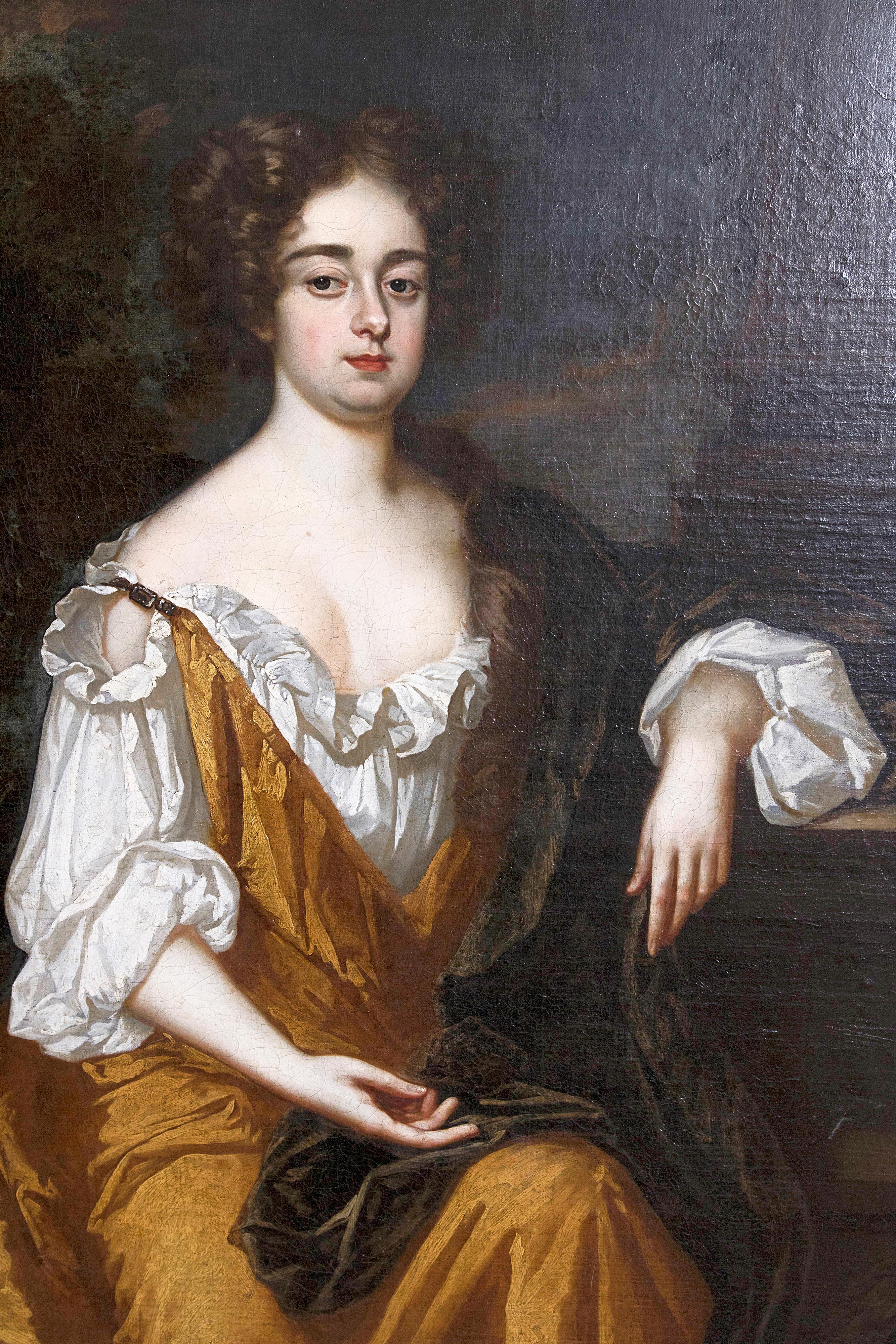 18th Century English Portrait of Mrs. Overbury Circle of Sir Godfrey Kneller In Good Condition In Dallas, TX
