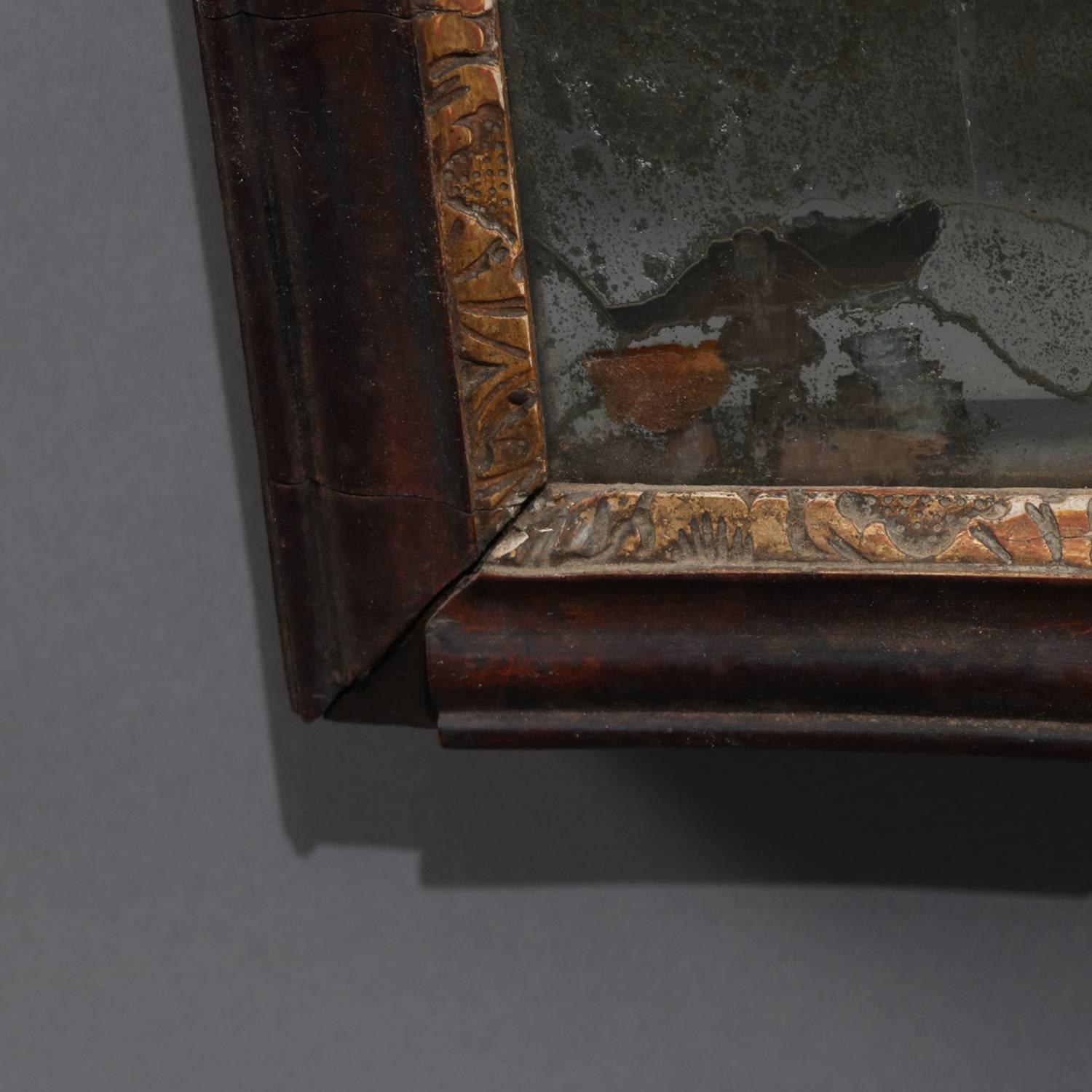 18th Century English Queen Anne Carved Mahogany and Gilt Wall Mirror, circa 1730 14