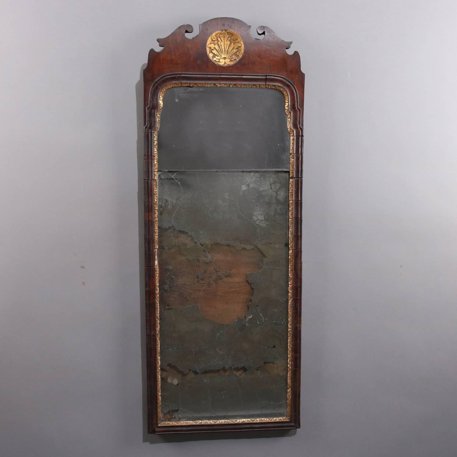 18th Century English Queen Anne Carved Mahogany and Gilt Wall Mirror, circa 1730 1