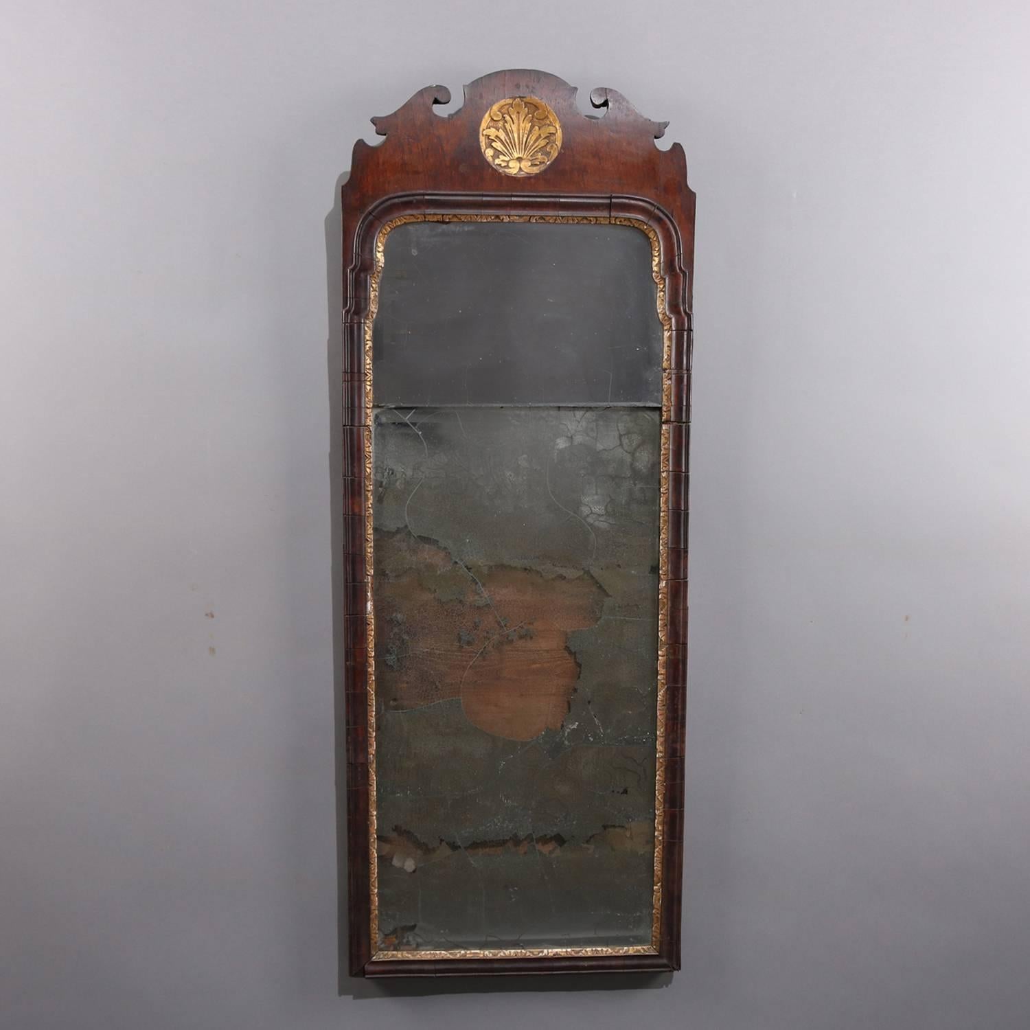 18th Century English Queen Anne Carved Mahogany and Gilt Wall Mirror, circa 1730 2