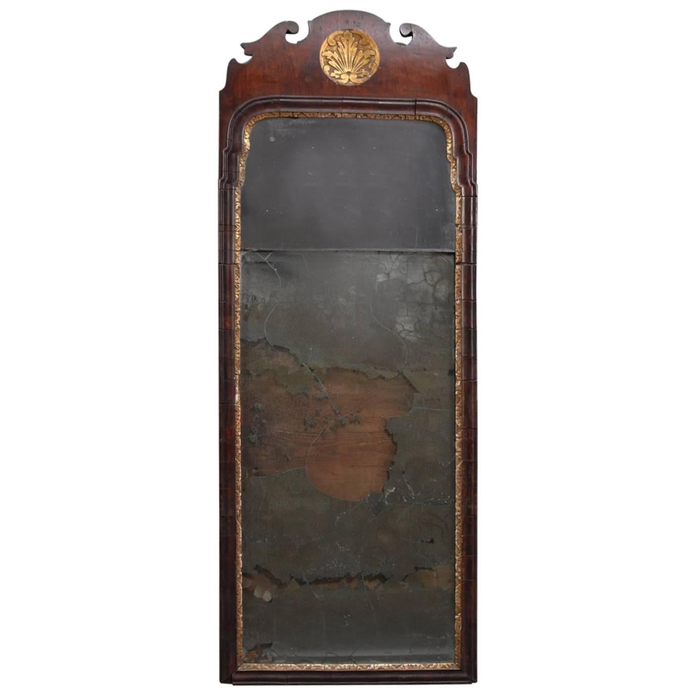 18th Century English Queen Anne Carved Mahogany and Gilt Wall Mirror, circa 1730