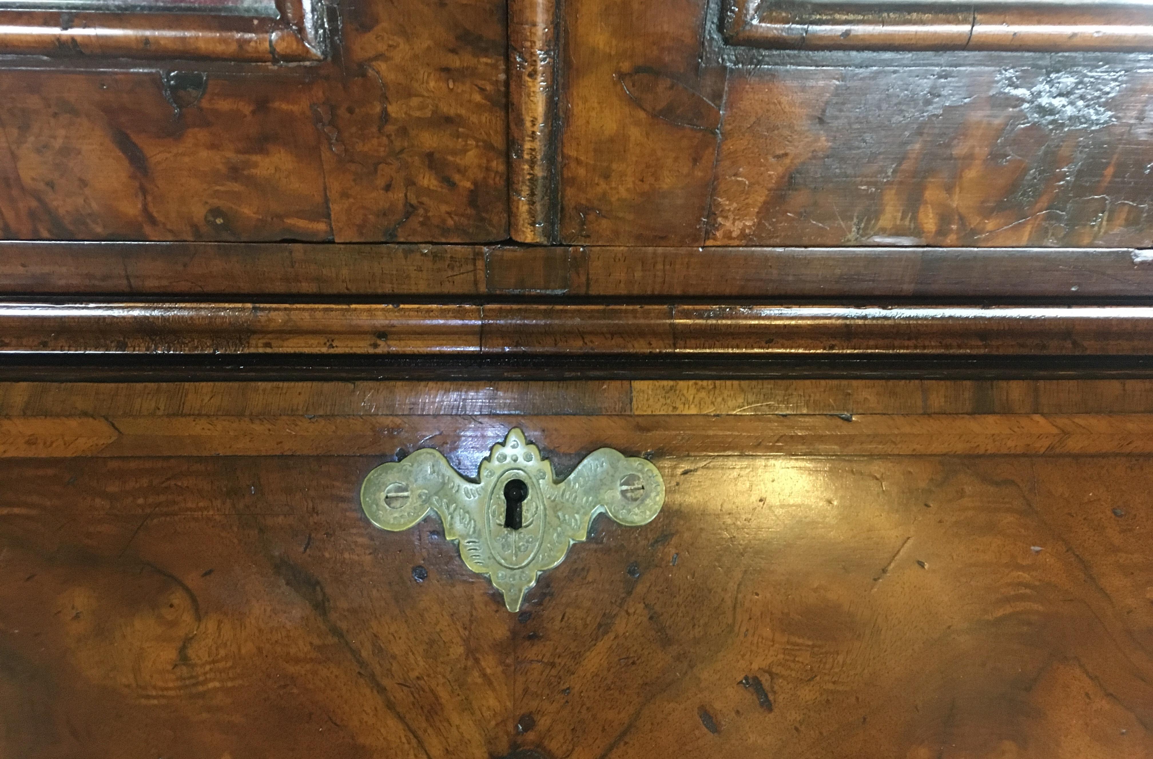 Fine English Queen Anne Walnut Bookcase with Secretary Desk For Sale 4