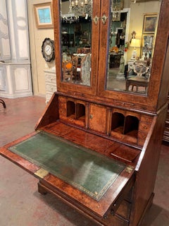 18th Century English Queen Anne Walnut and Burl Secretary with 7 Mirrored Doors